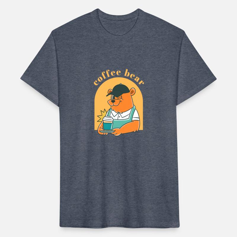 Black Yellow Illustrated Bear And Coffee T Shirt