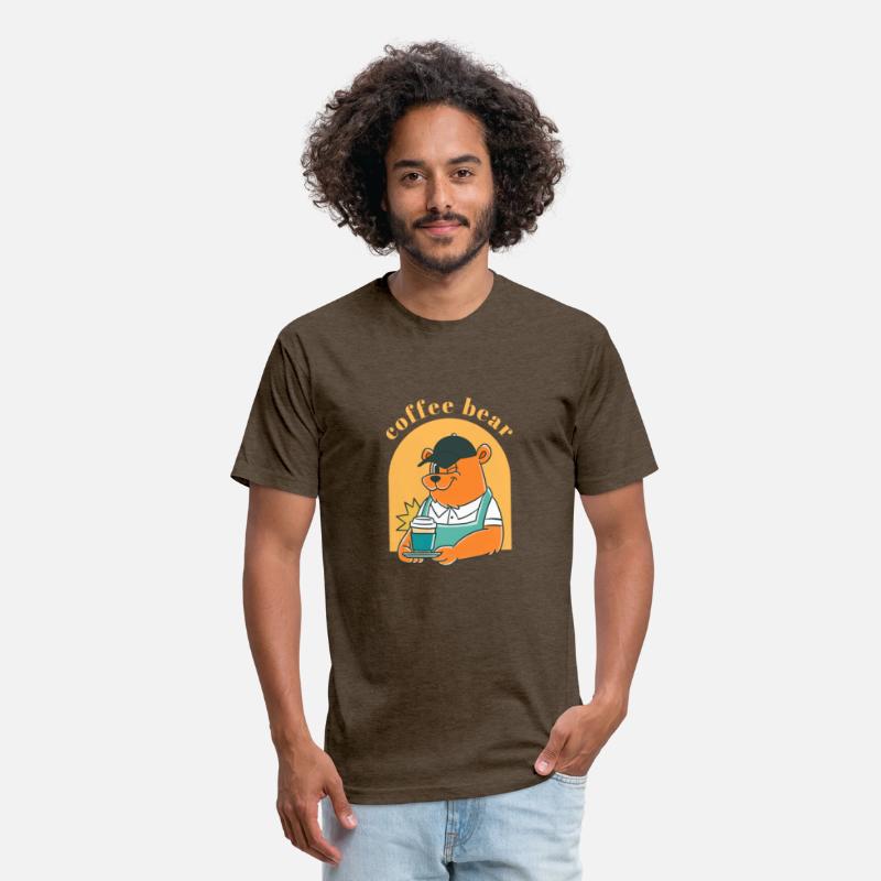 Black Yellow Illustrated Bear And Coffee T Shirt