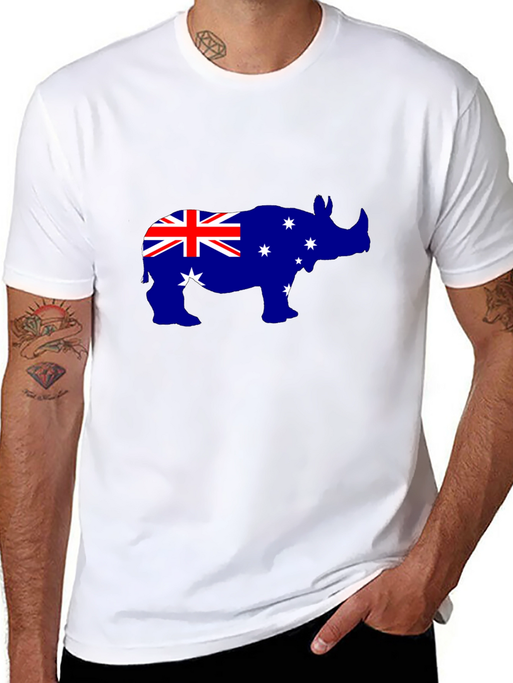Australian Flag Rhino Black T-Shirt