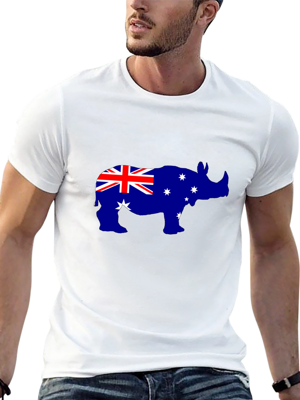 Australian Flag Rhino Black T-Shirt