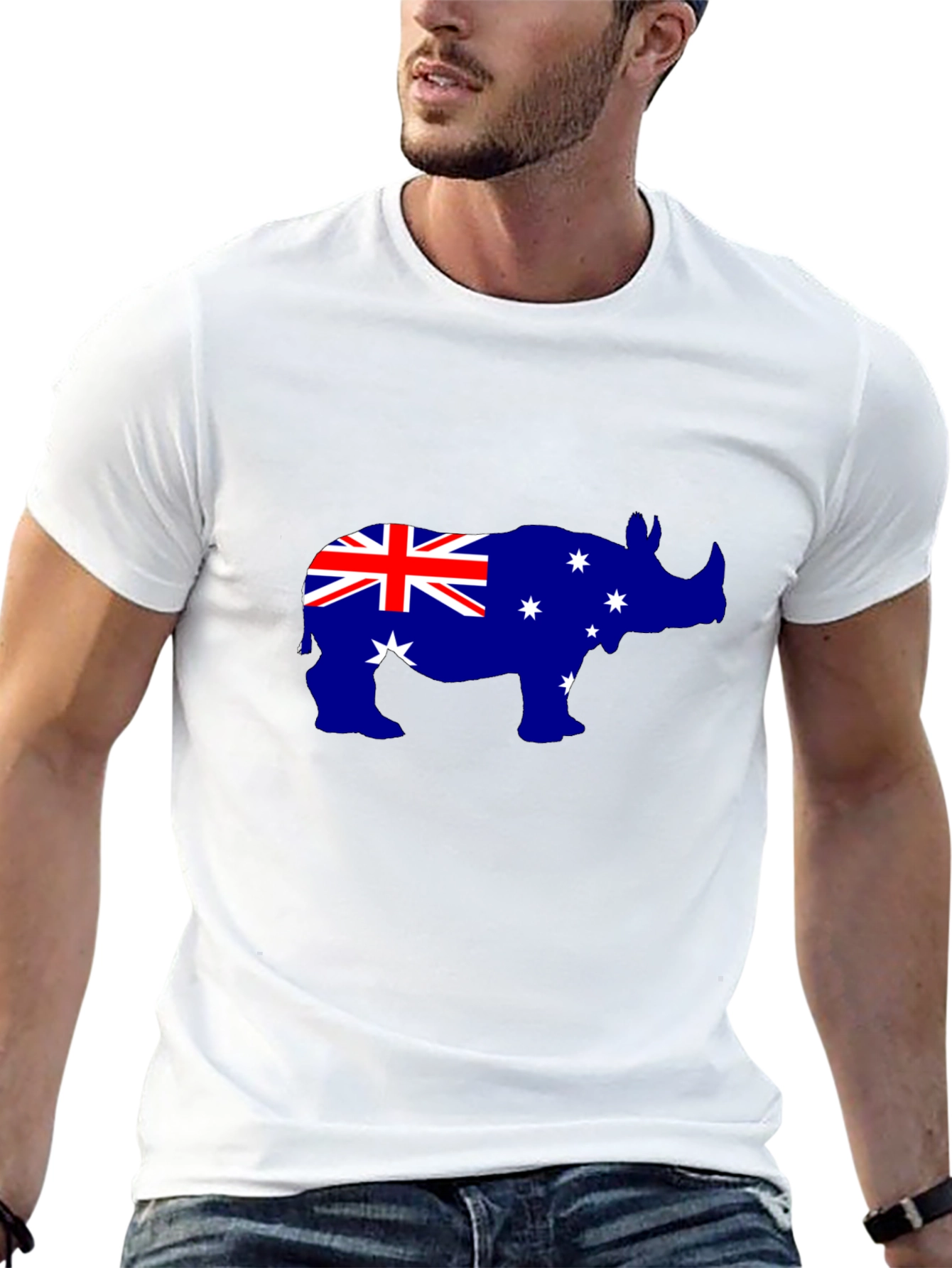Australian Flag Rhino Black T-Shirt