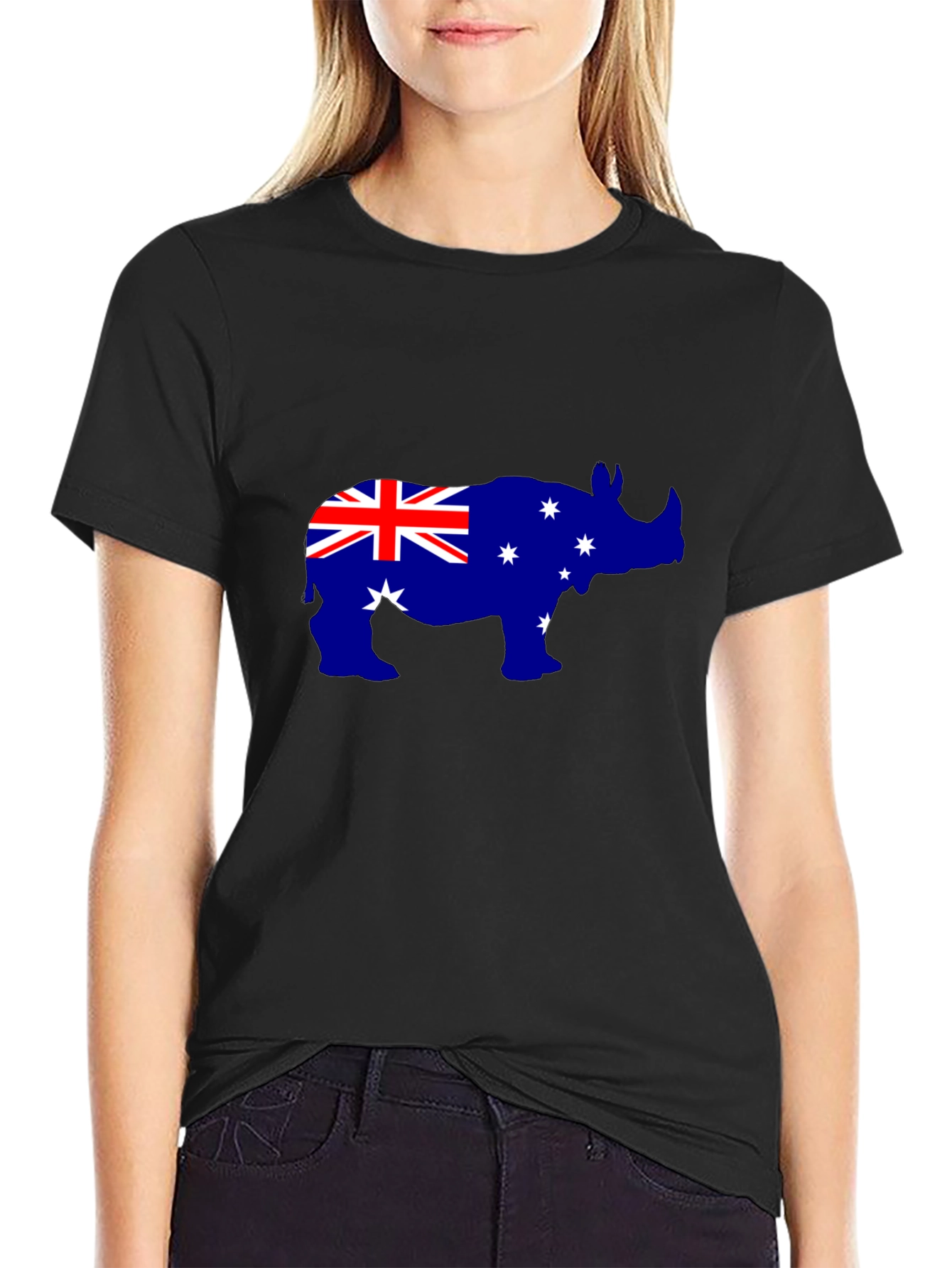 Australian Flag Rhino Black T-Shirt