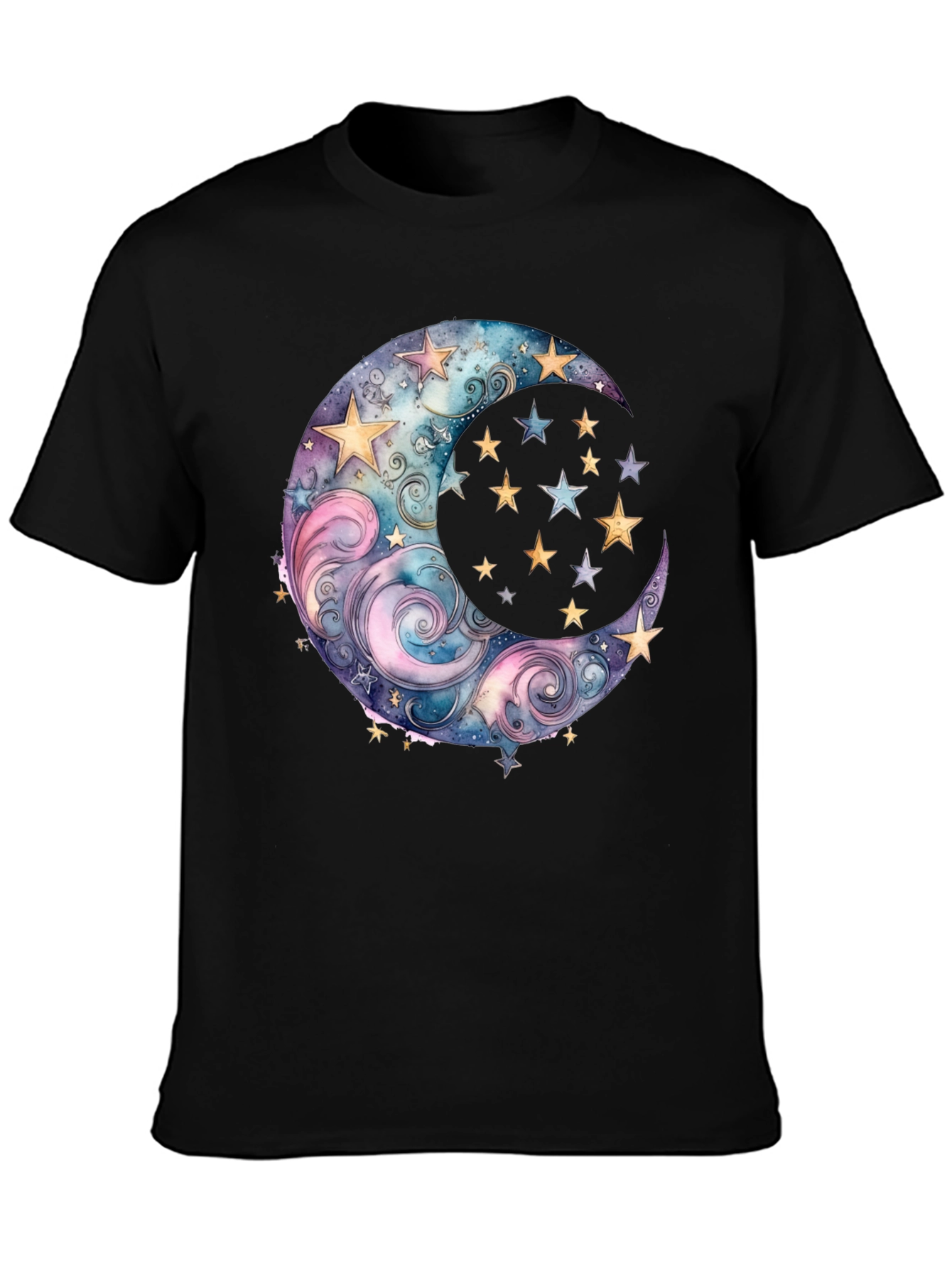 Celestial Moon and Stars Graphic Tee - Black