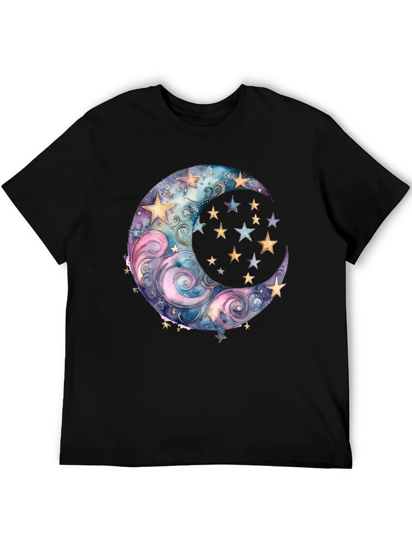 Celestial Moon and Stars Graphic Tee - Black