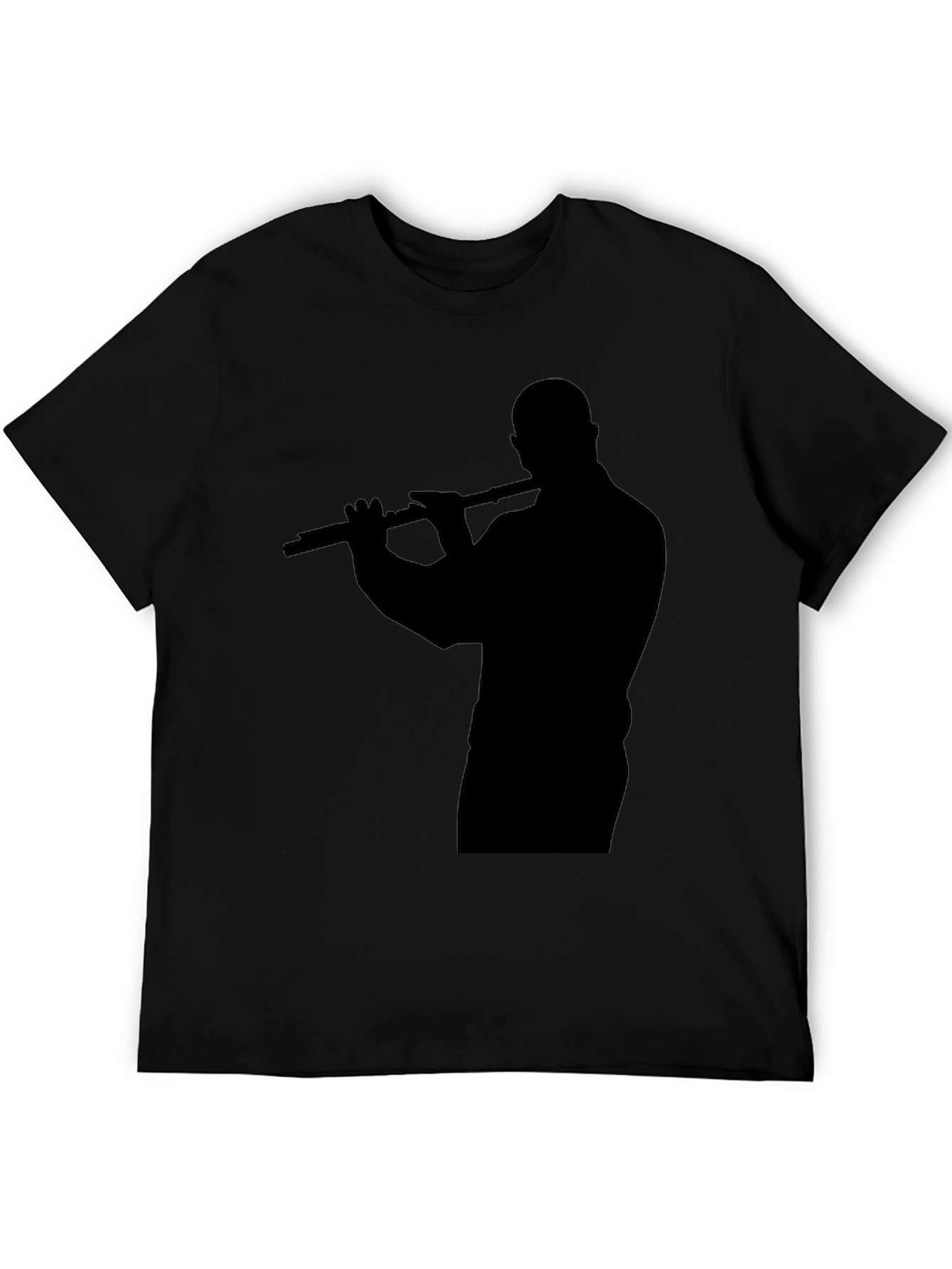 Silhouette Flute Player Black T-Shirt