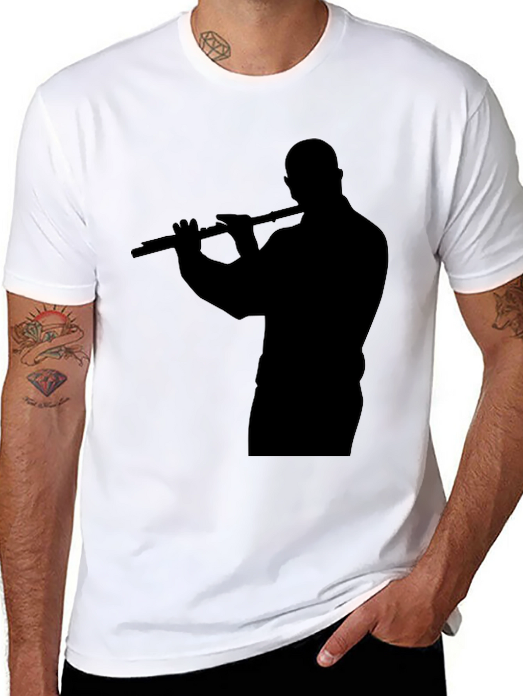 Silhouette Flute Player Black T-Shirt