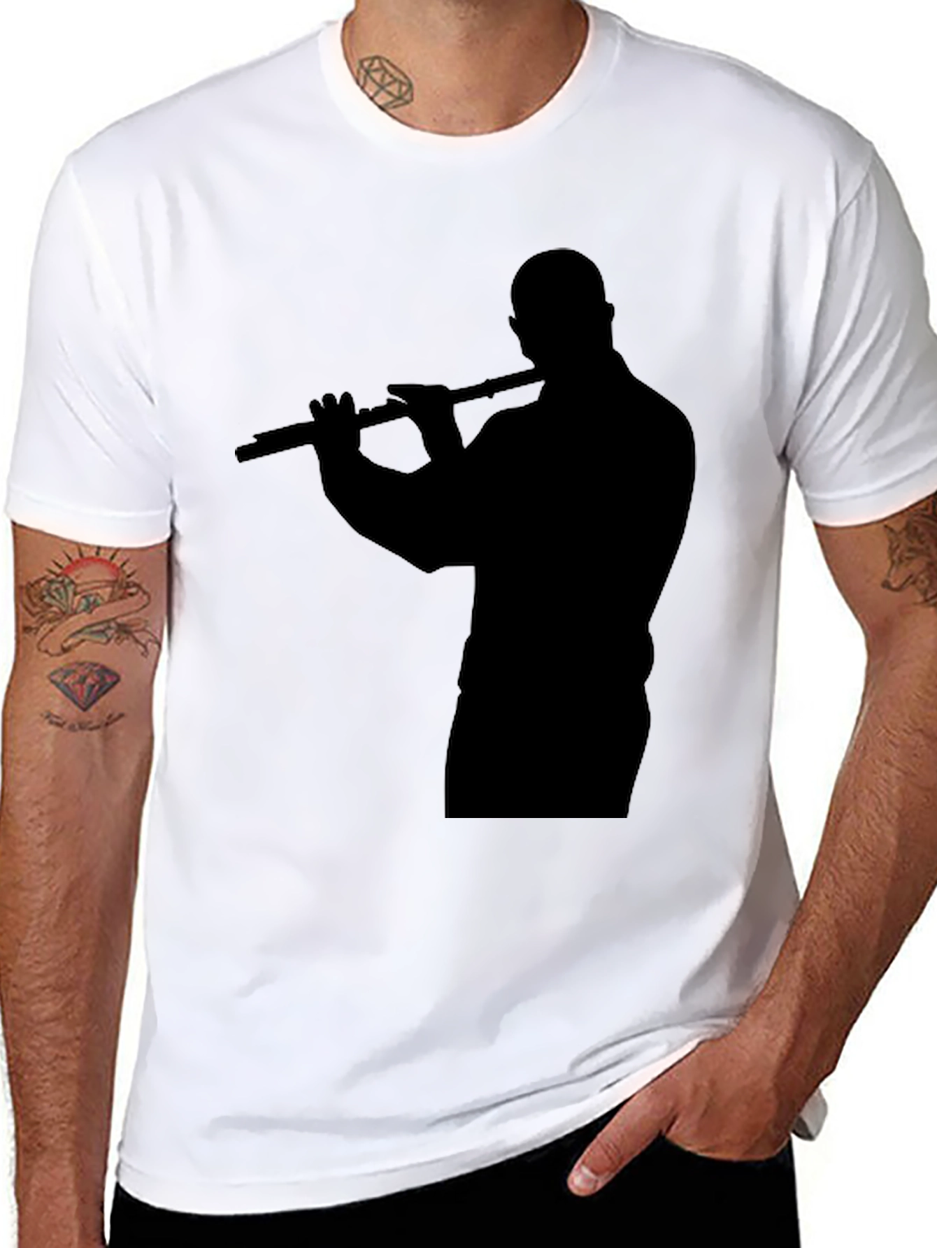 Silhouette Flute Player Black T-Shirt