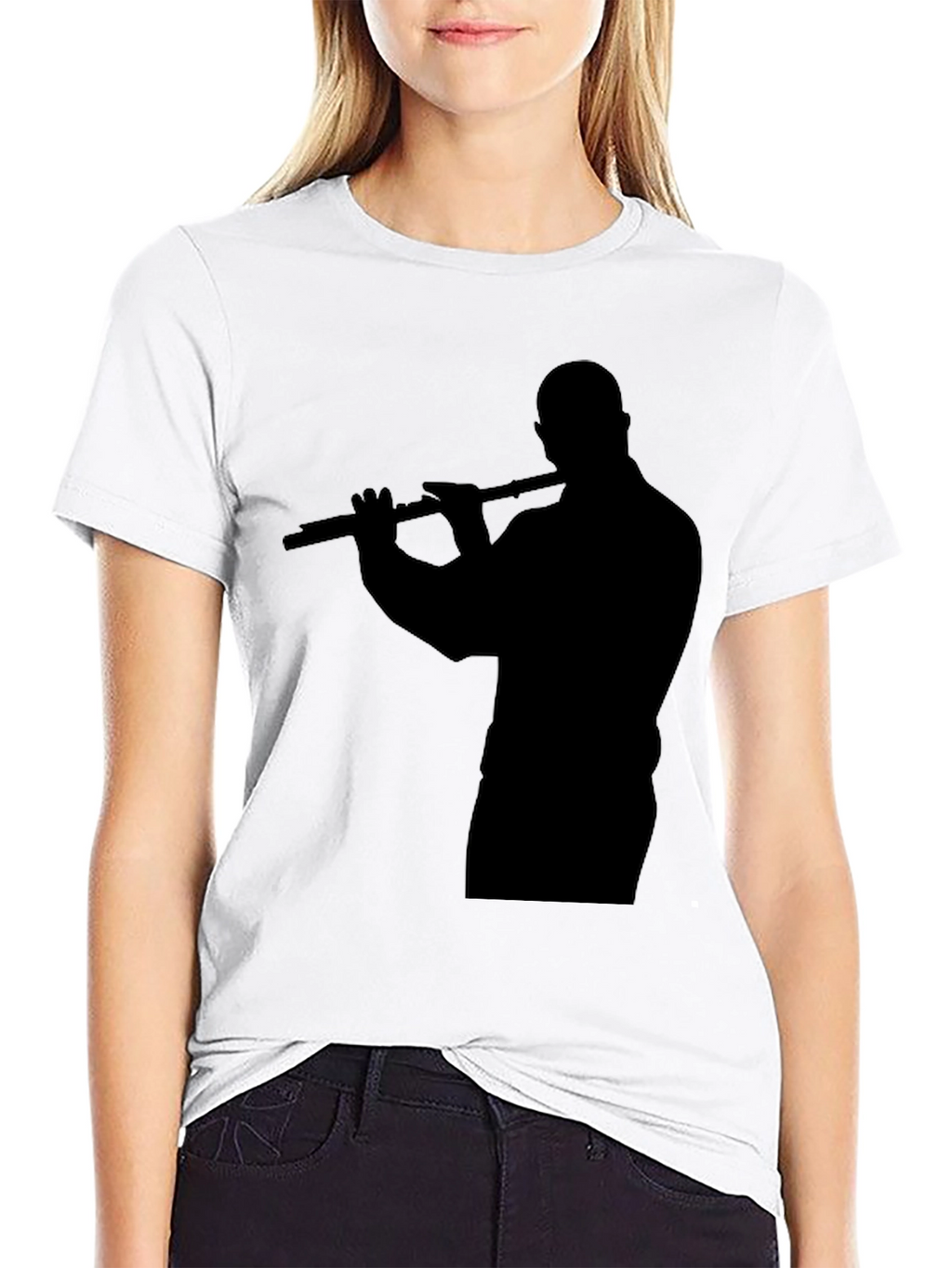 Silhouette Flute Player Black T-Shirt