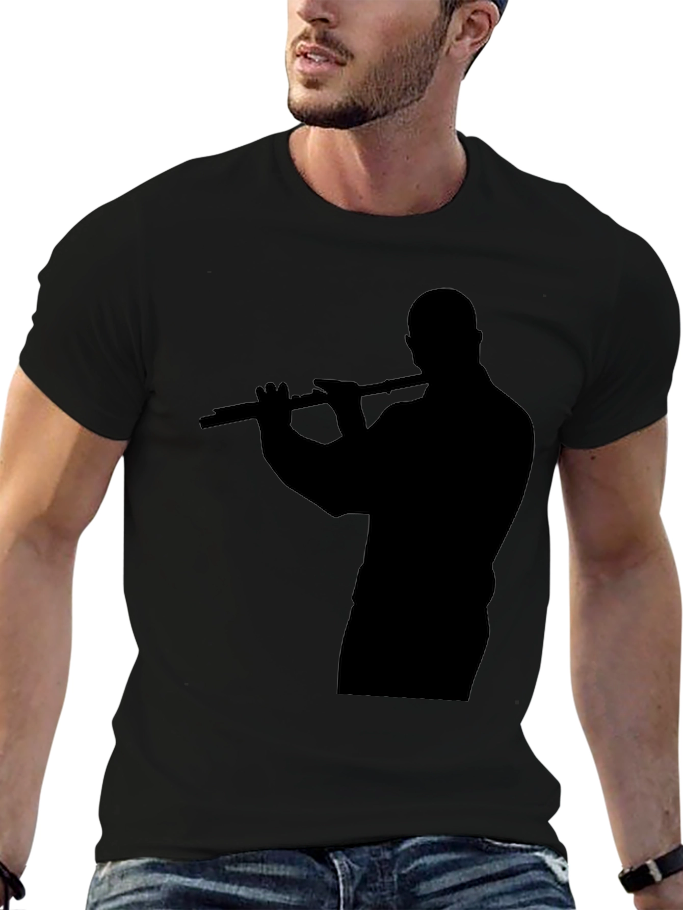 Silhouette Flute Player Black T-Shirt