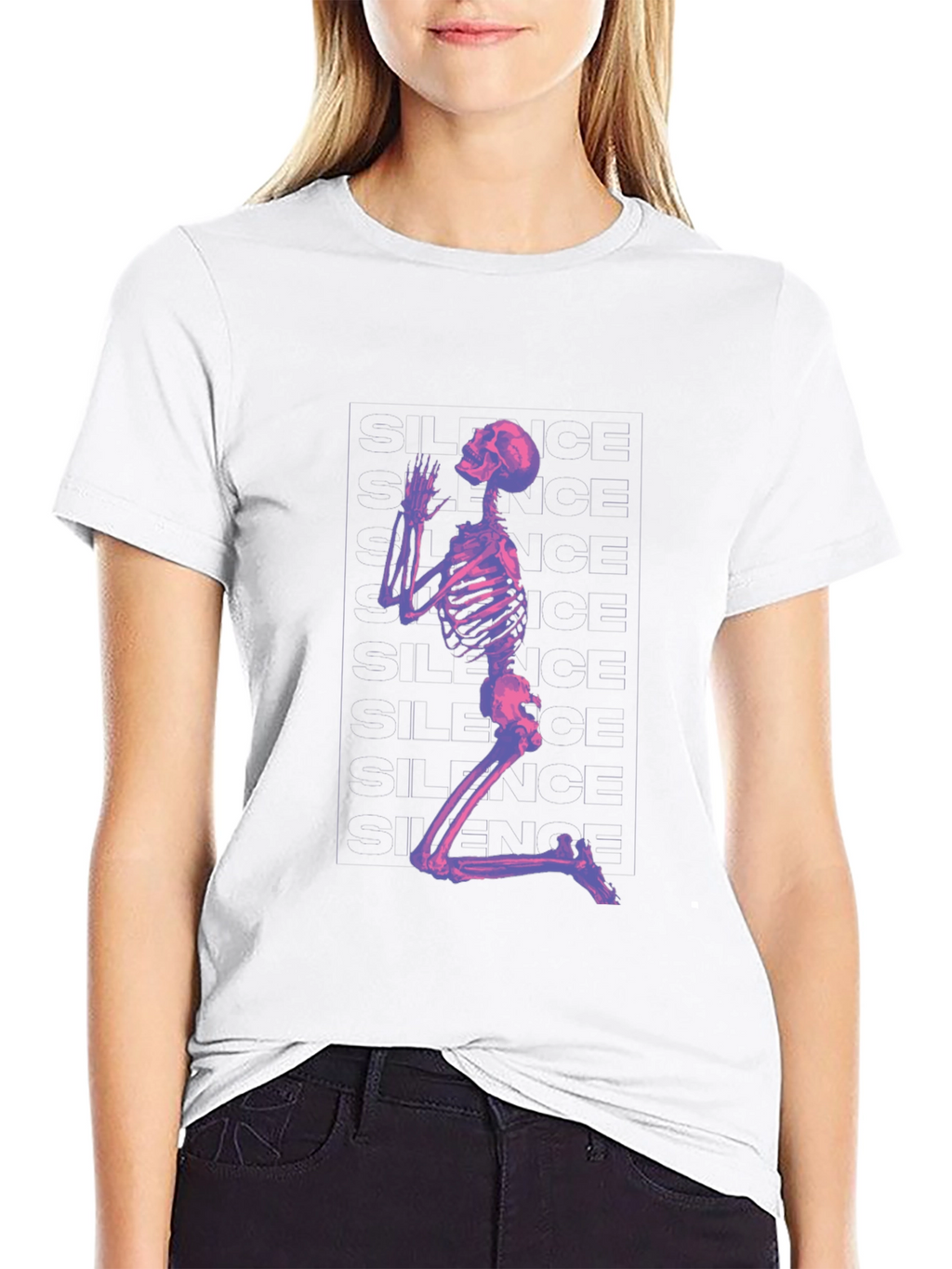 Praying Skeleton Graphic T-Shirt - Black