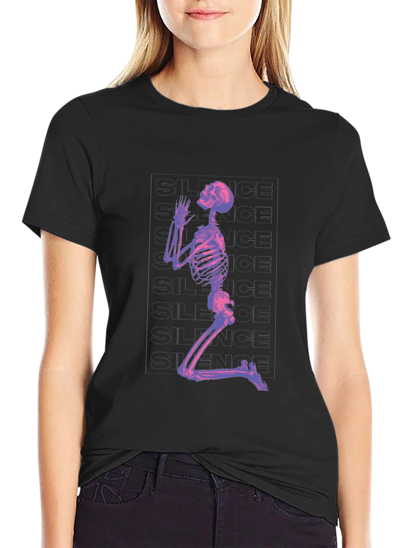 Praying Skeleton Graphic T-Shirt - Black