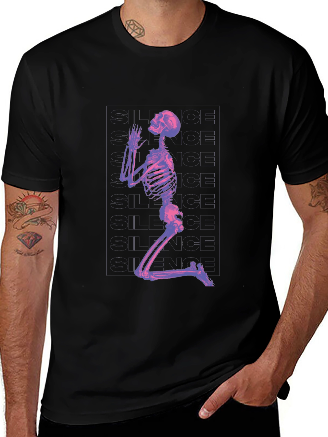 Praying Skeleton Graphic T-Shirt - Black