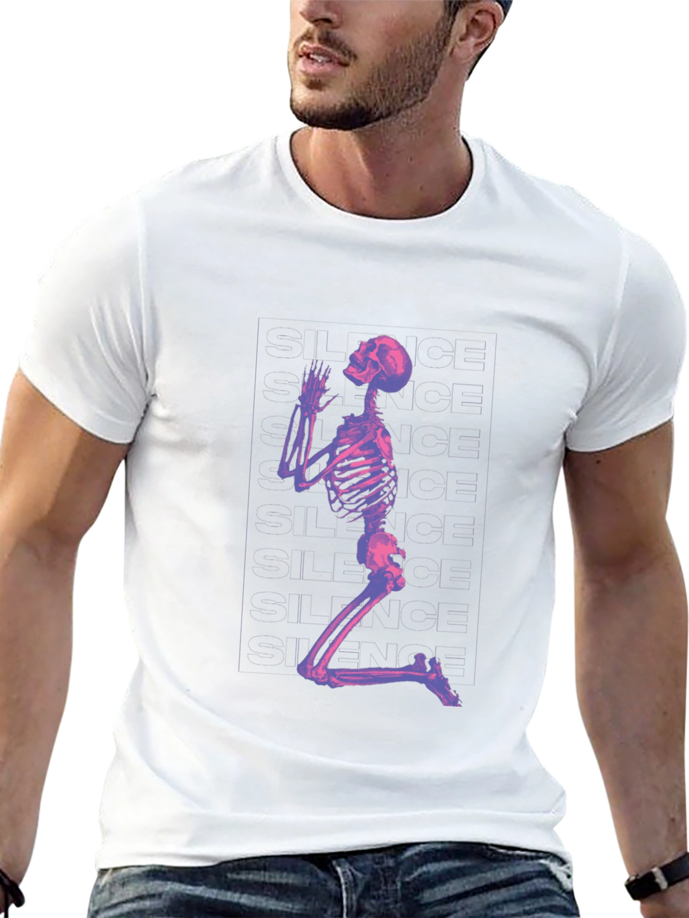 Praying Skeleton Graphic T-Shirt - Black