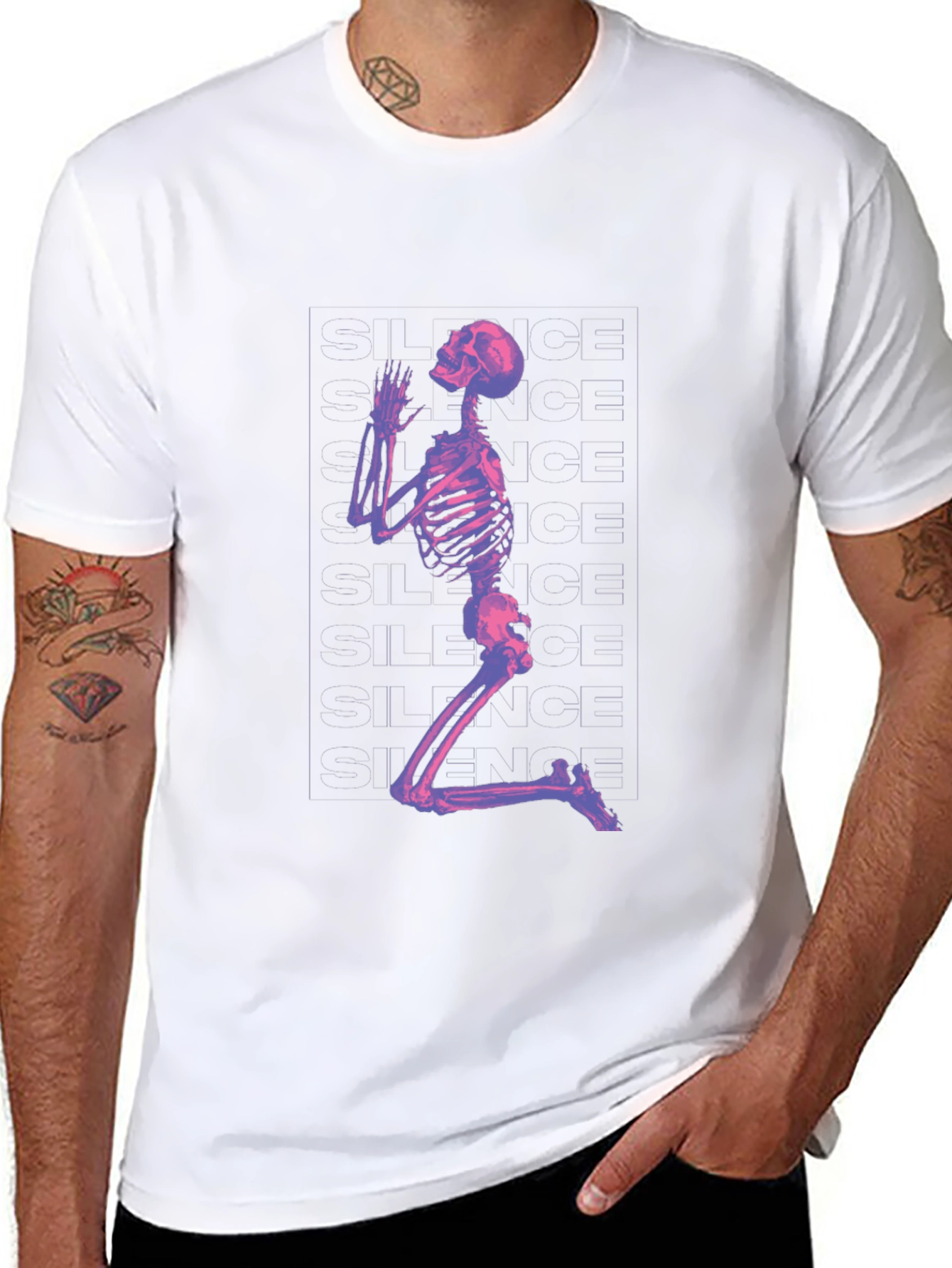 Praying Skeleton Graphic T-Shirt - Black