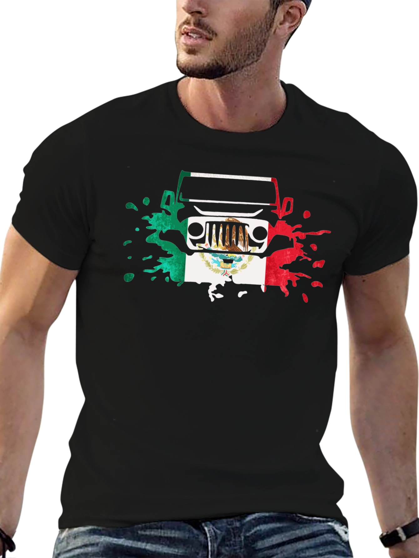 Mexican Flag Jeep T-Shirt - Black