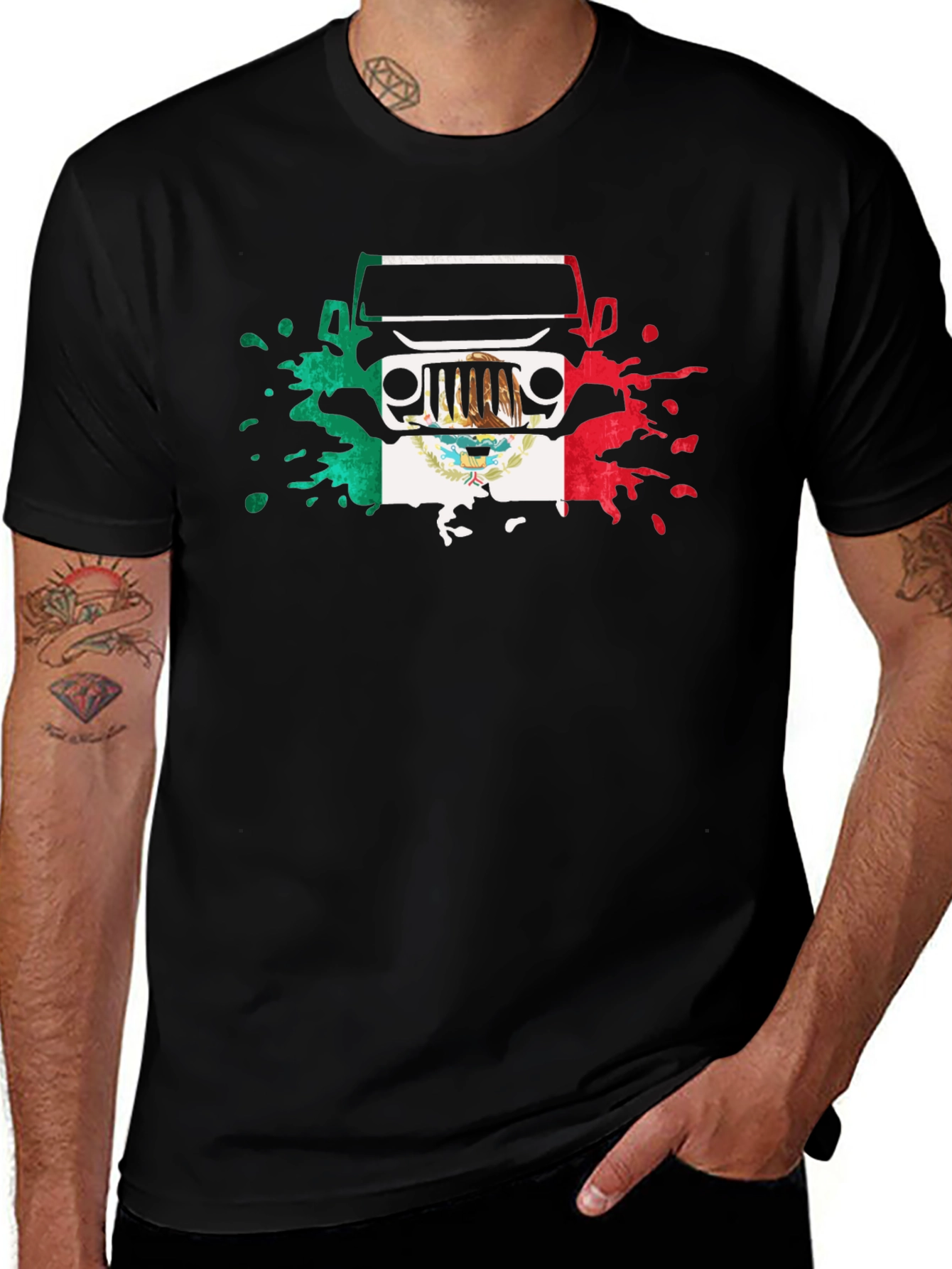 Mexican Flag Jeep T-Shirt - Black