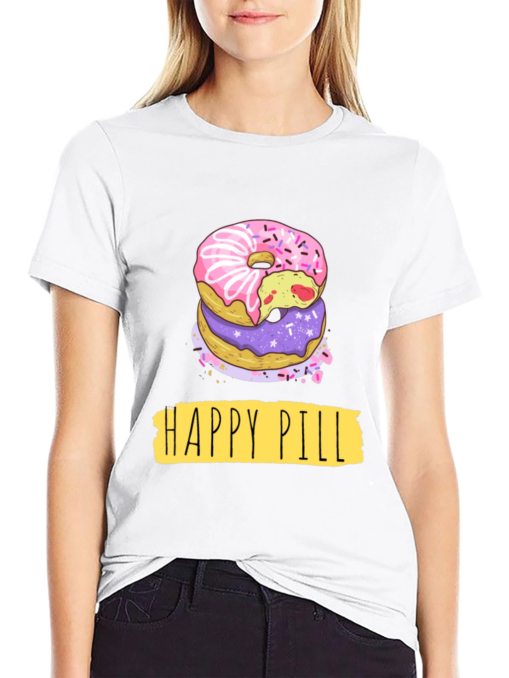 Happy Pill Donut Graphic T-Shirt