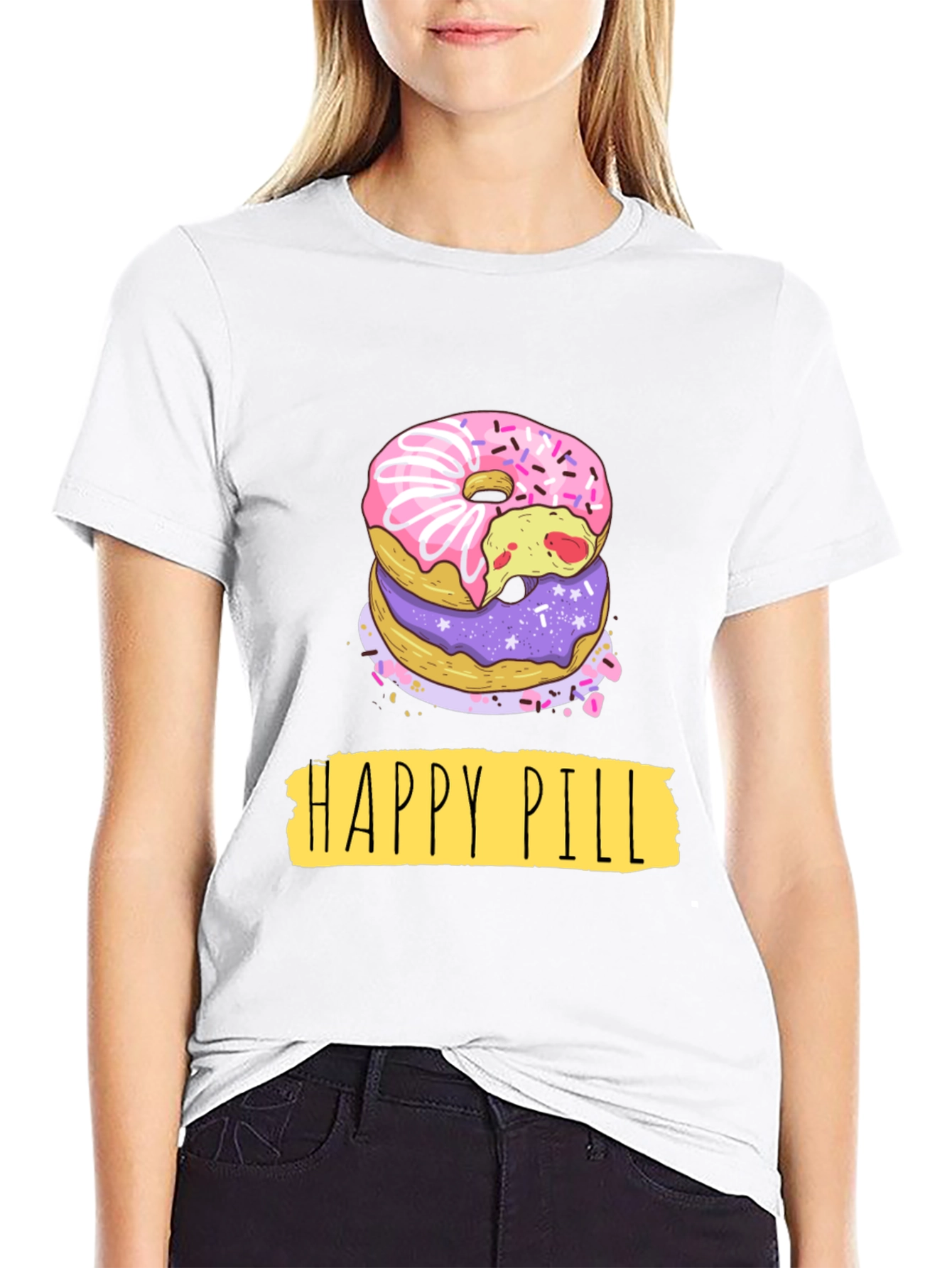 Happy Pill Donut Graphic T-Shirt