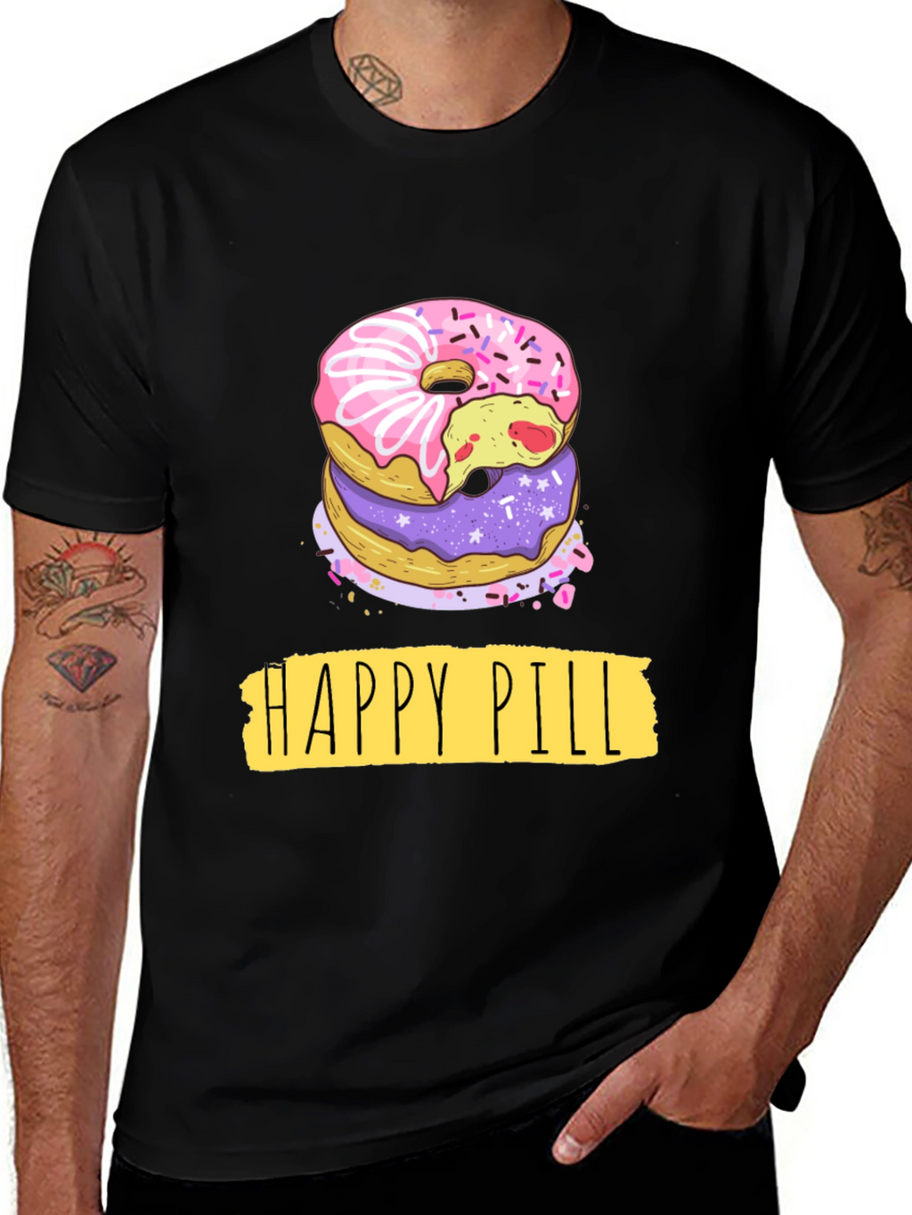 Happy Pill Donut Graphic T-Shirt