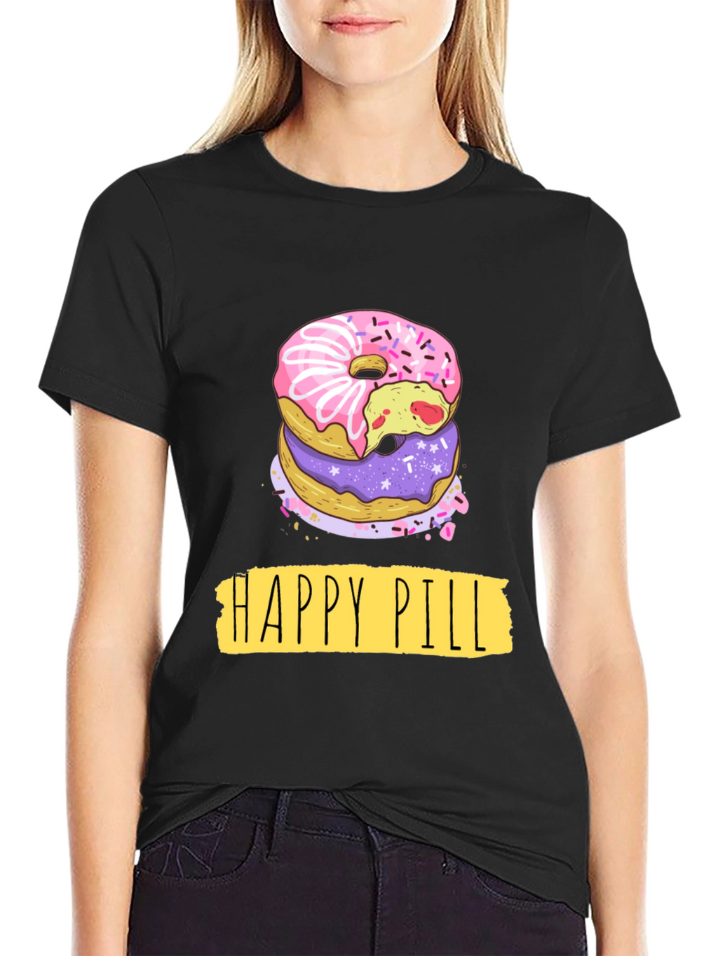 Happy Pill Donut Graphic T-Shirt