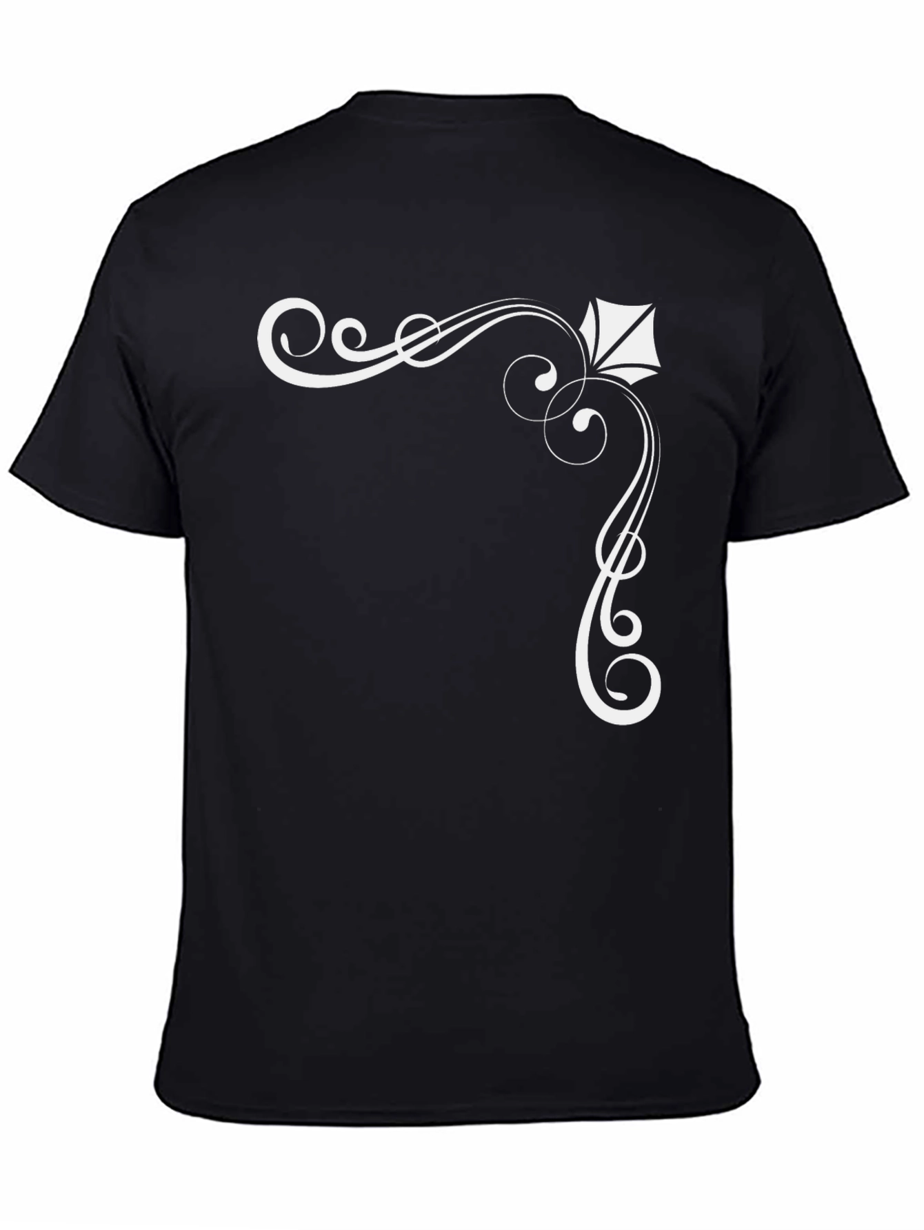 Elegant Black T-Shirt with White Ornamental Design