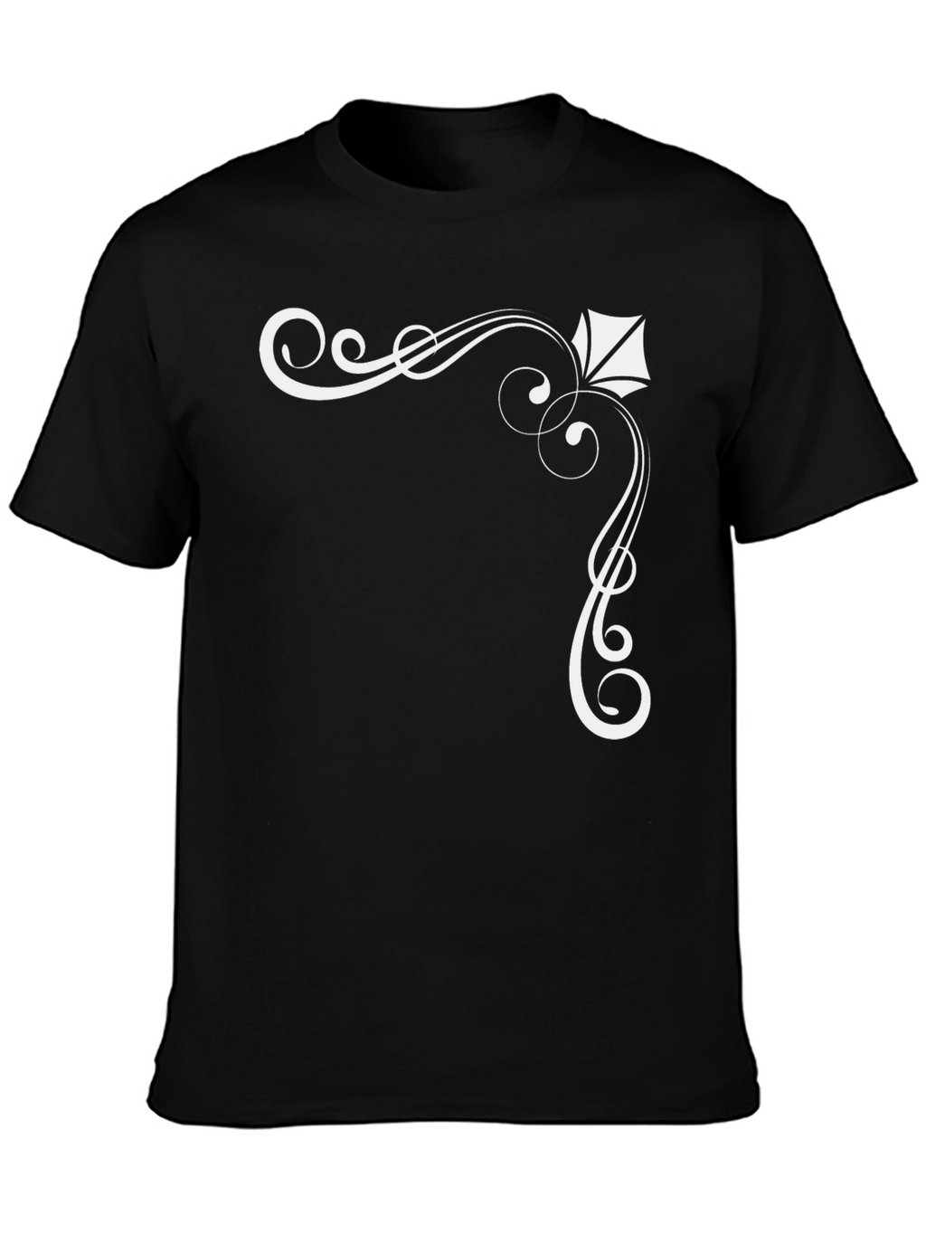 Elegant Black T-Shirt with White Ornamental Design