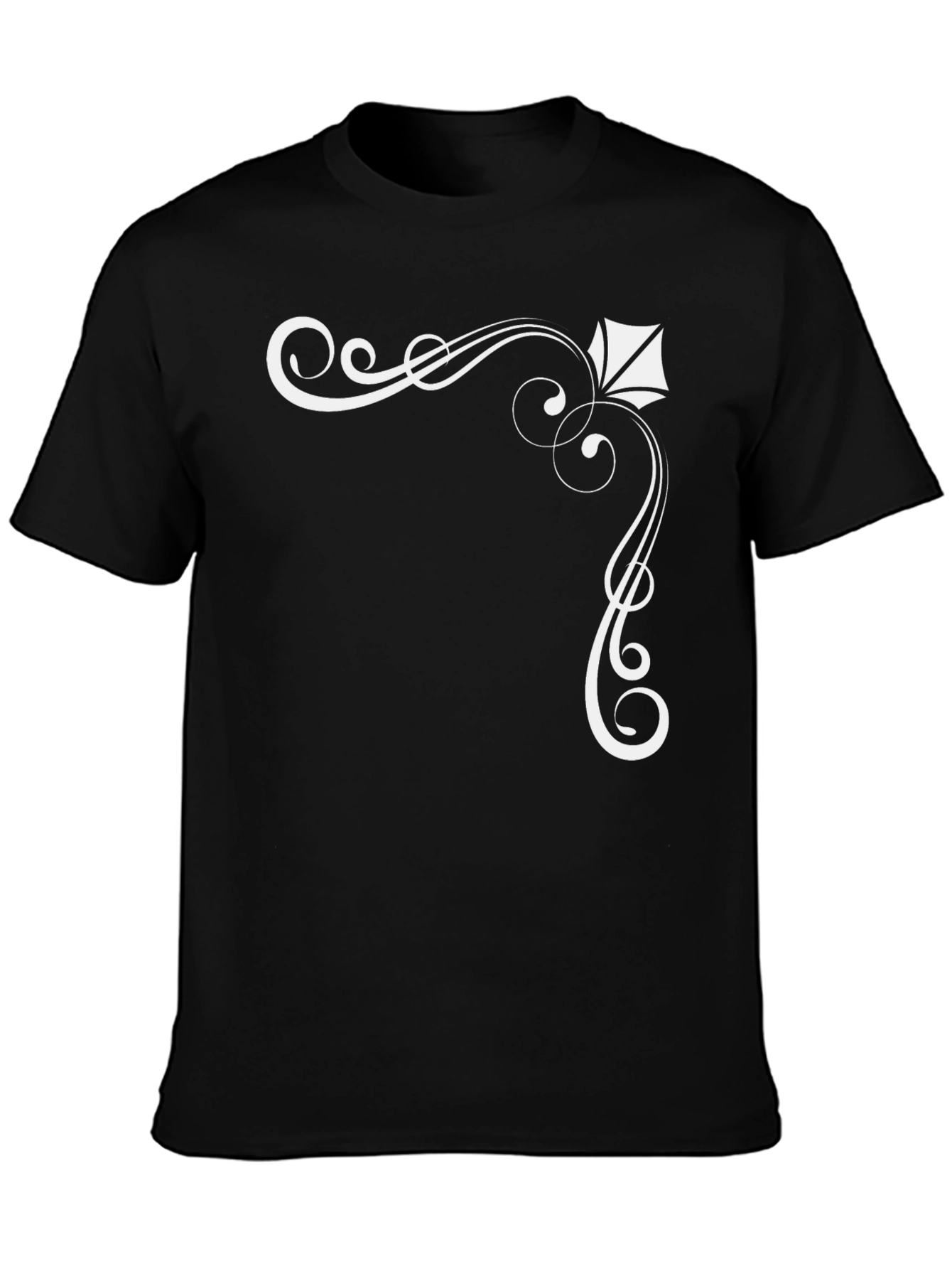 Elegant Black T-Shirt with White Ornamental Design