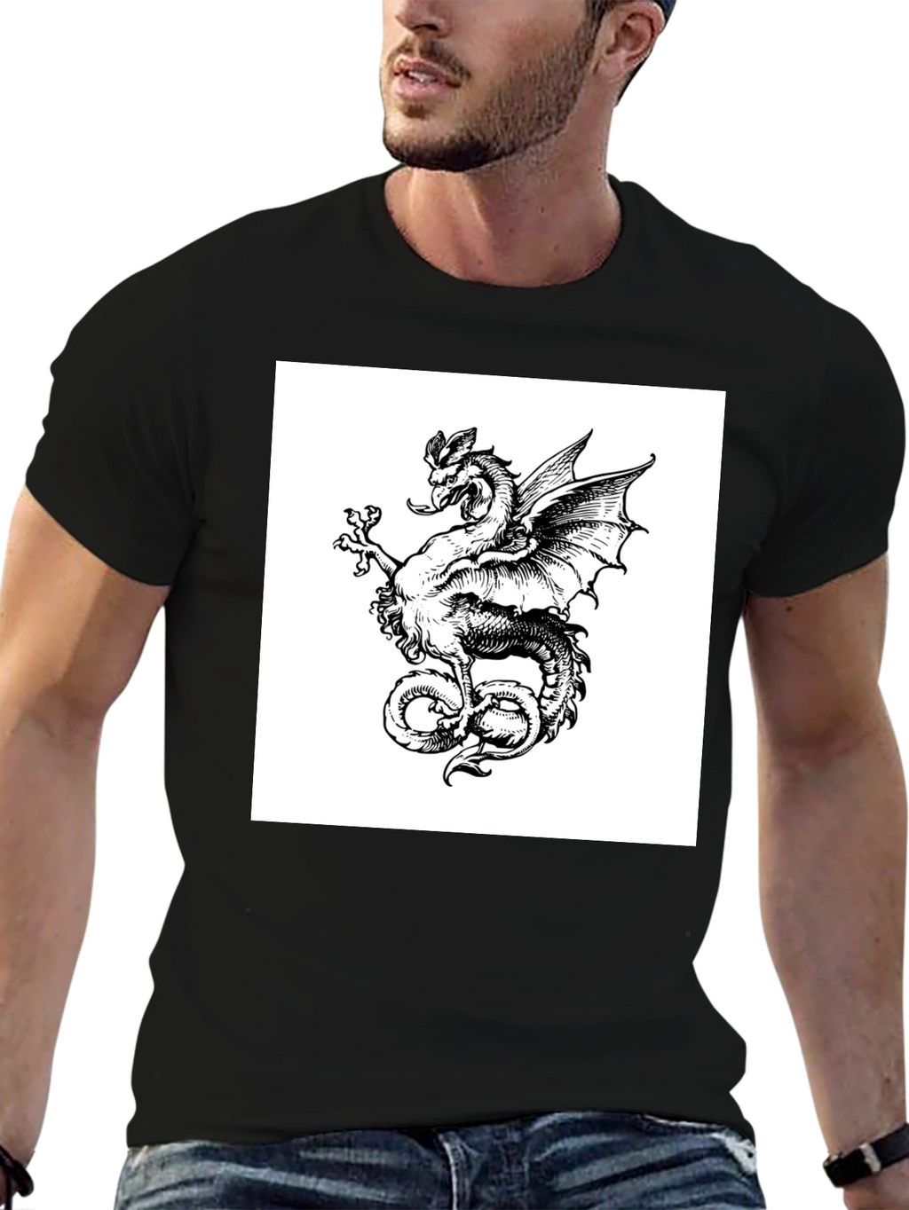 Dragon Graphic Tee - Mens Black Cotton T-Shirt