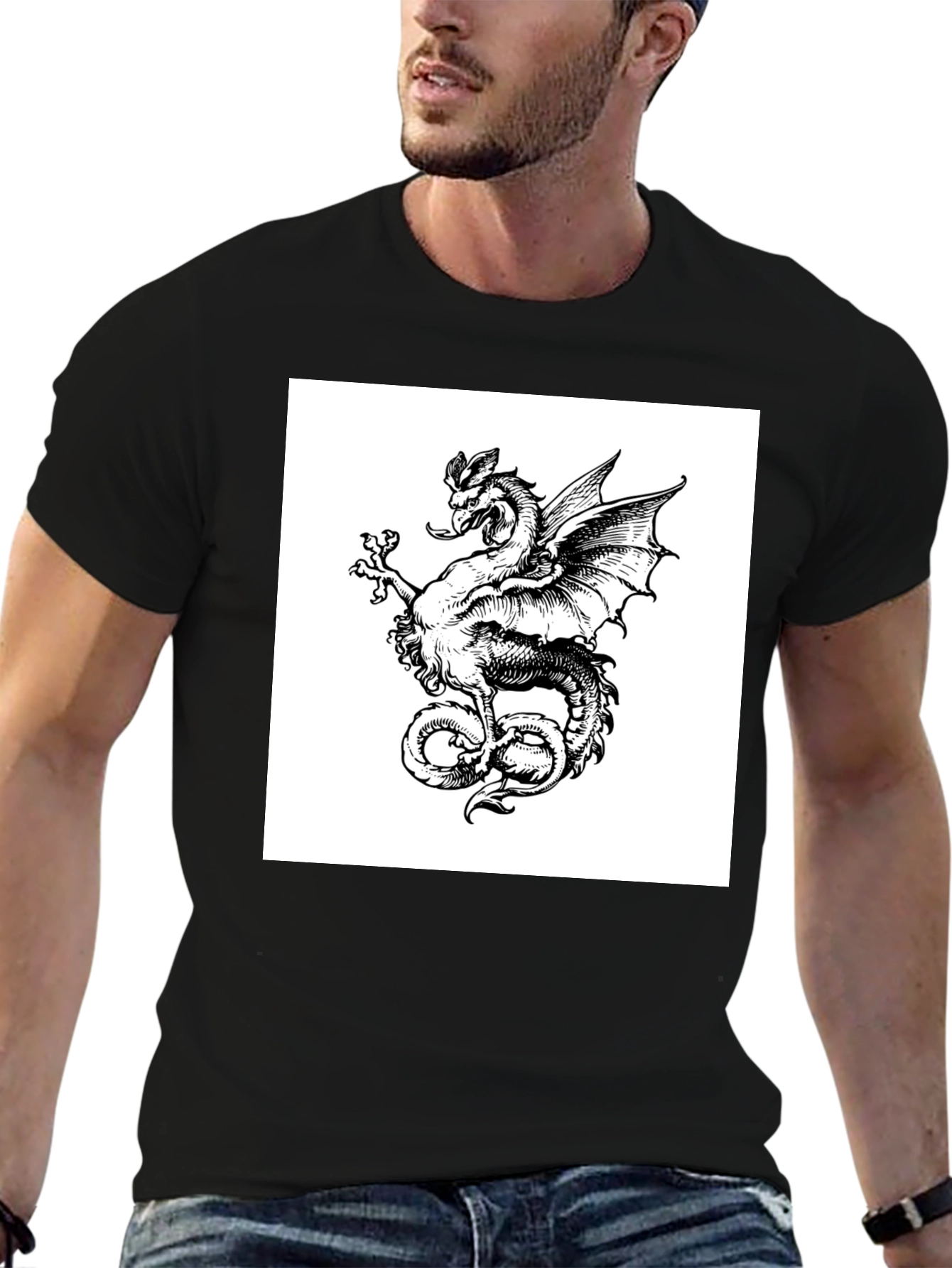 Dragon Graphic Tee - Mens Black Cotton T-Shirt