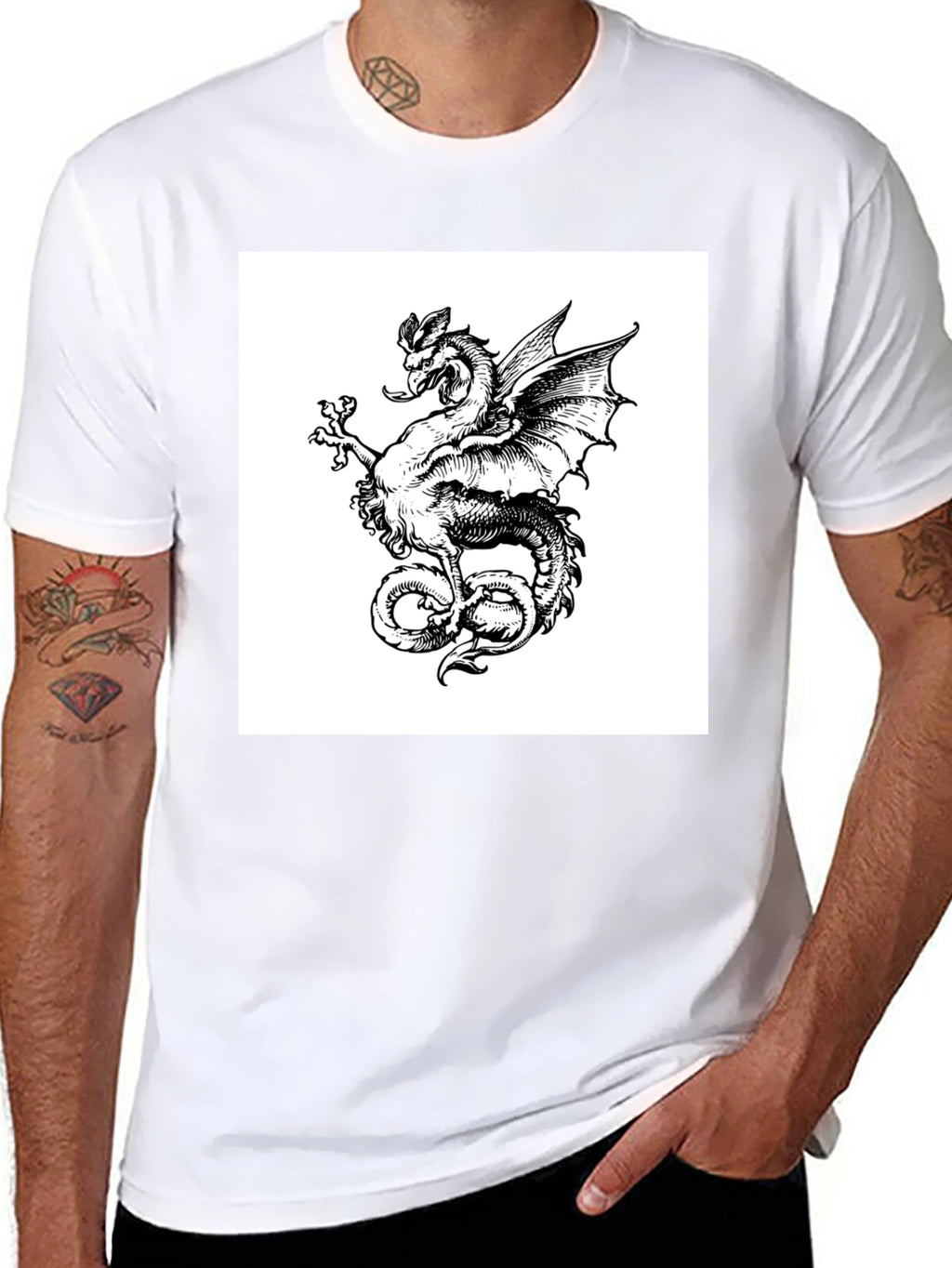 Dragon Graphic Tee - Mens Black Cotton T-Shirt