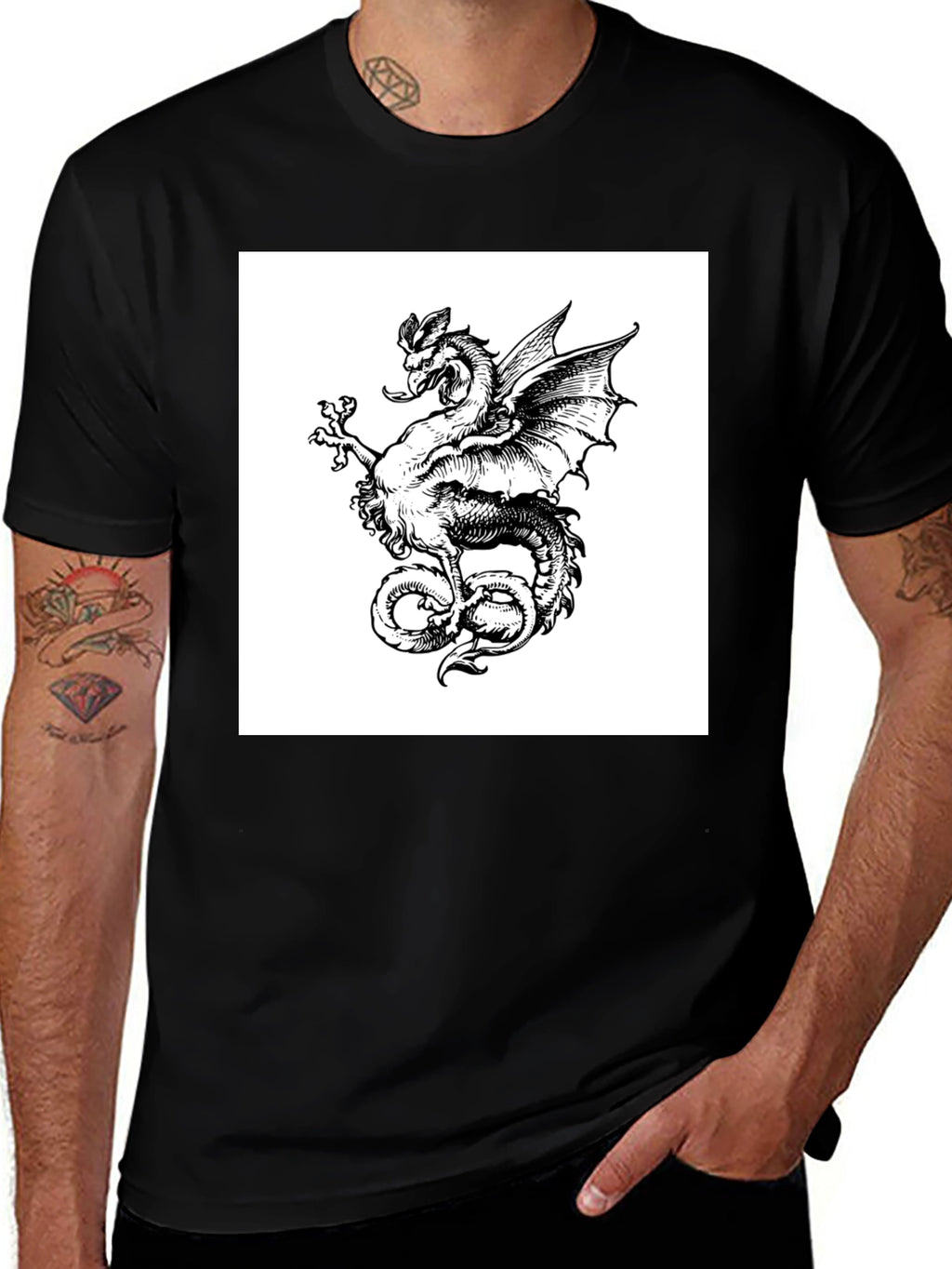 Dragon Graphic Tee - Mens Black Cotton T-Shirt