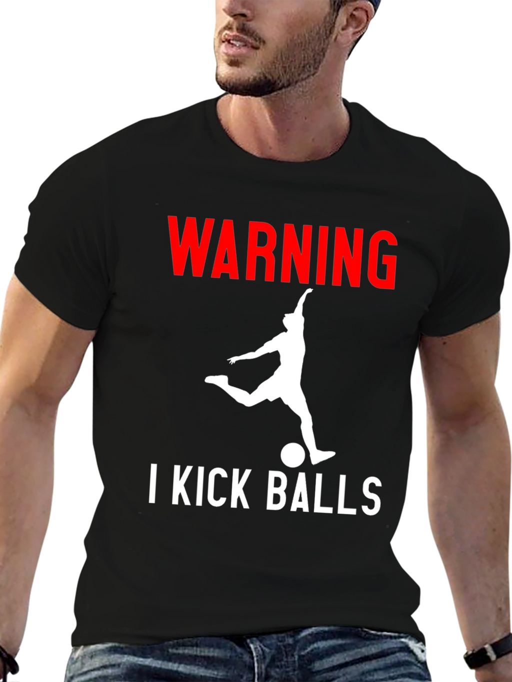 Warning: I Kick Balls Graphic Tee - Black