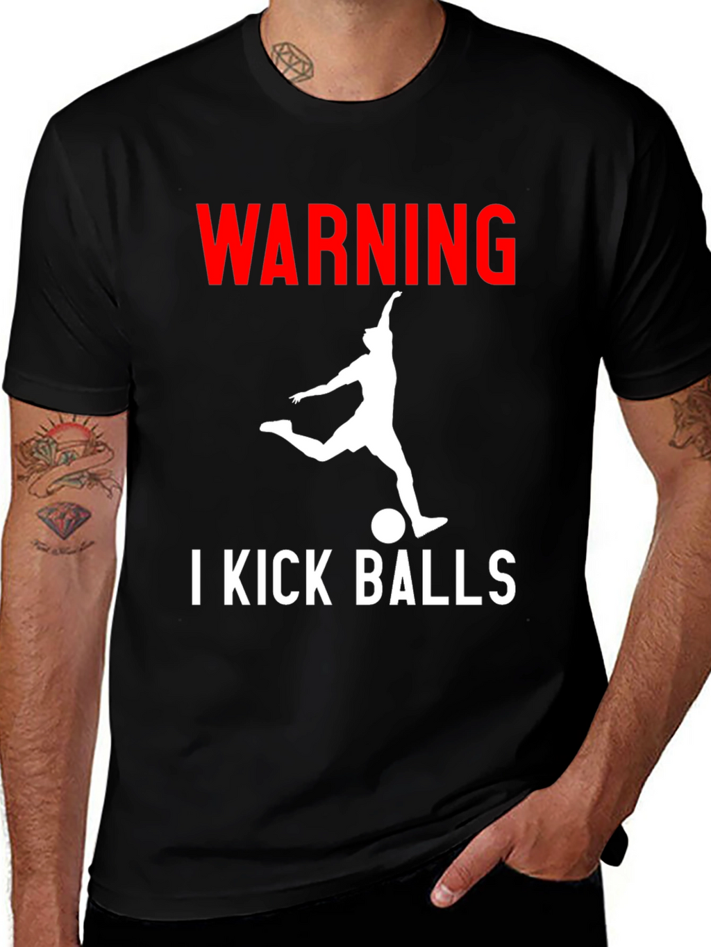 Warning: I Kick Balls Graphic Tee - Black
