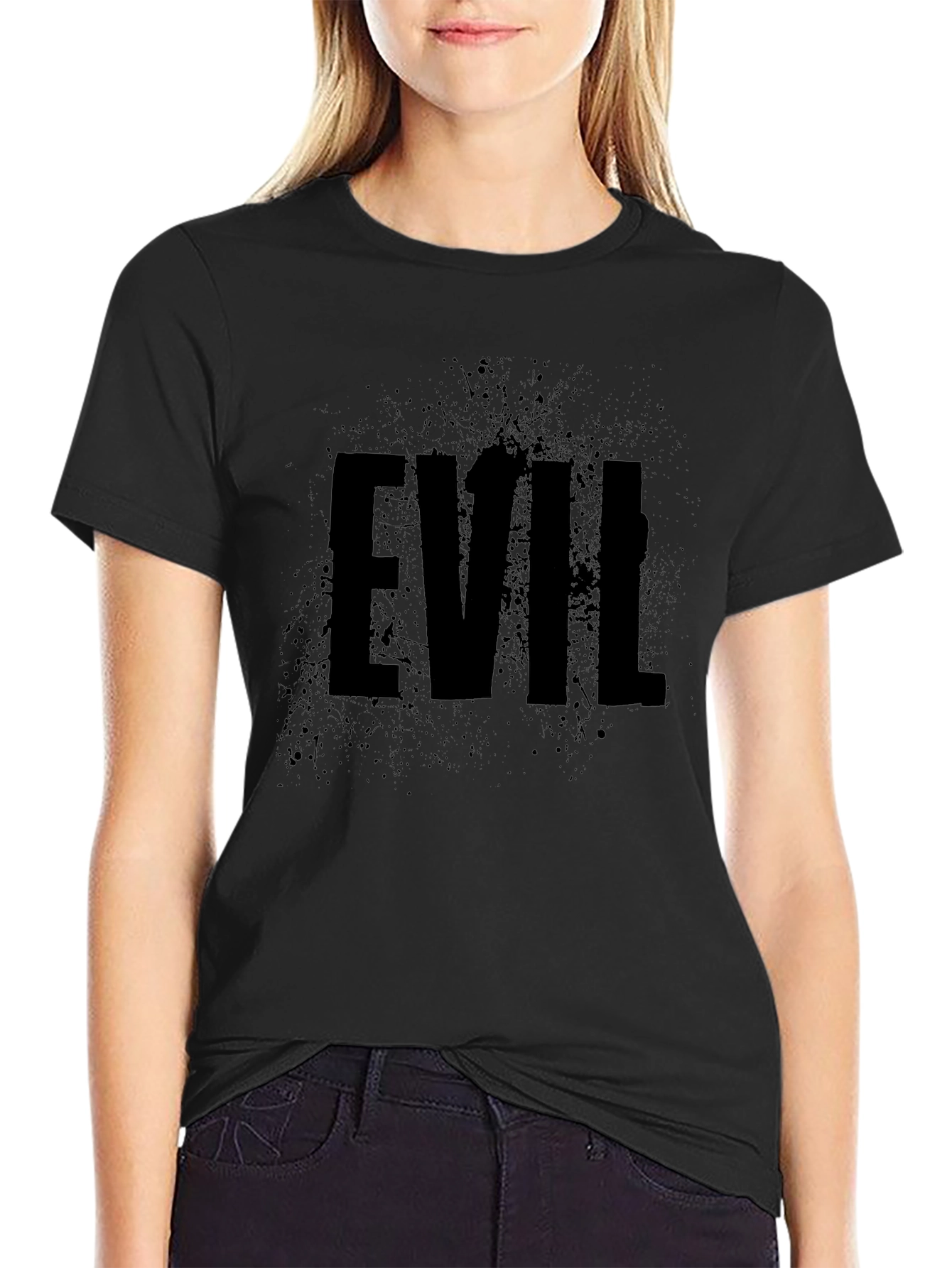 Mens Black EVIL Graphic Print Crew Neck T-Shirt