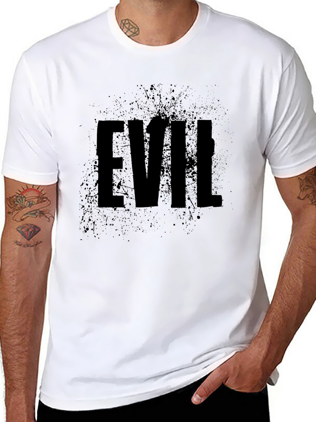 Mens Black EVIL Graphic Print Crew Neck T-Shirt