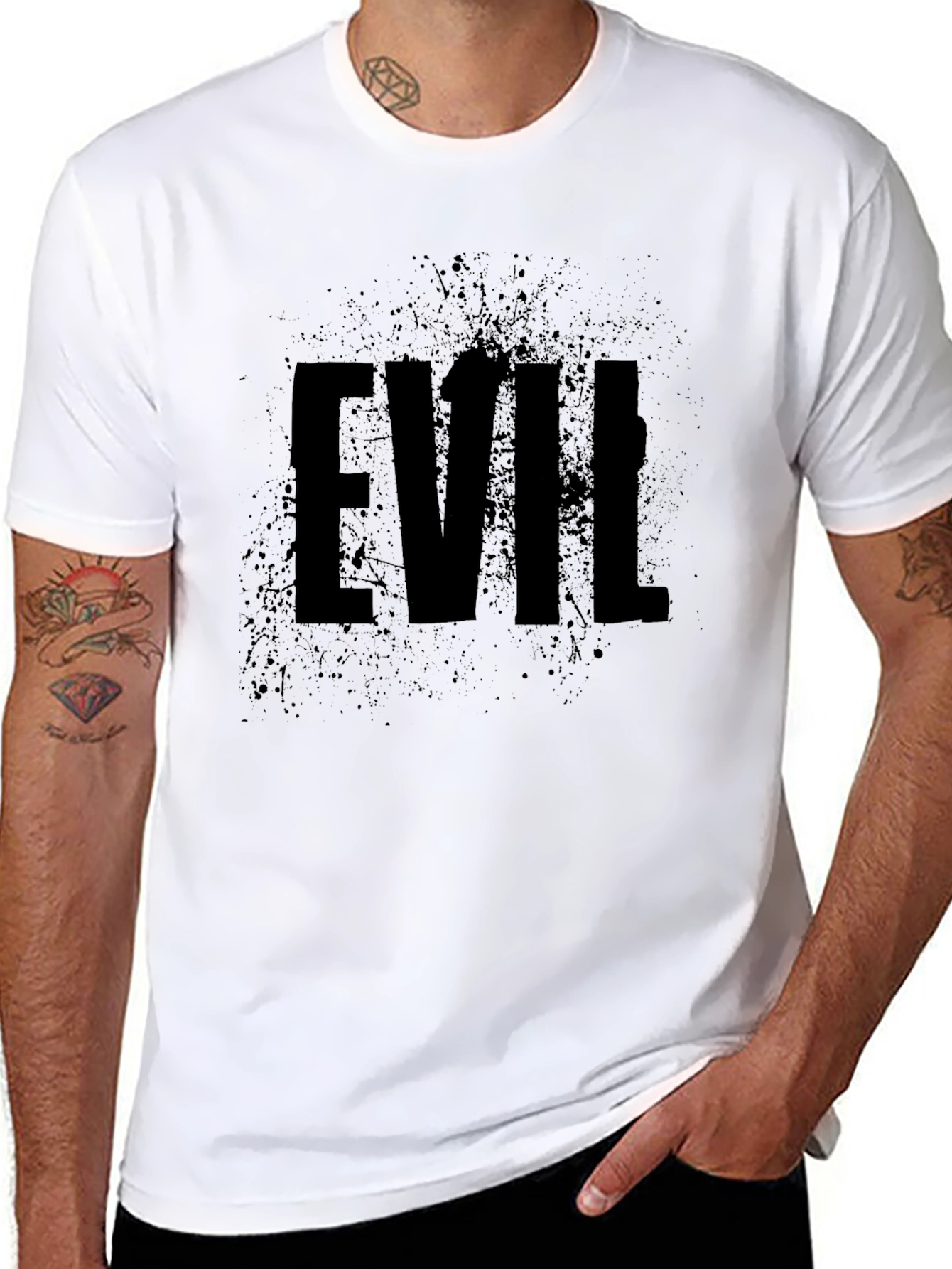 Mens Black EVIL Graphic Print Crew Neck T-Shirt