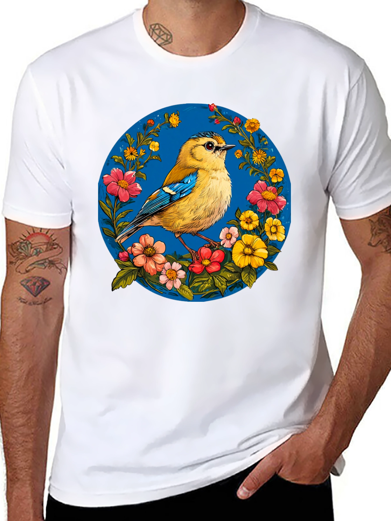 Bird & Floral Graphic Tee - Black Unisex T-Shirt