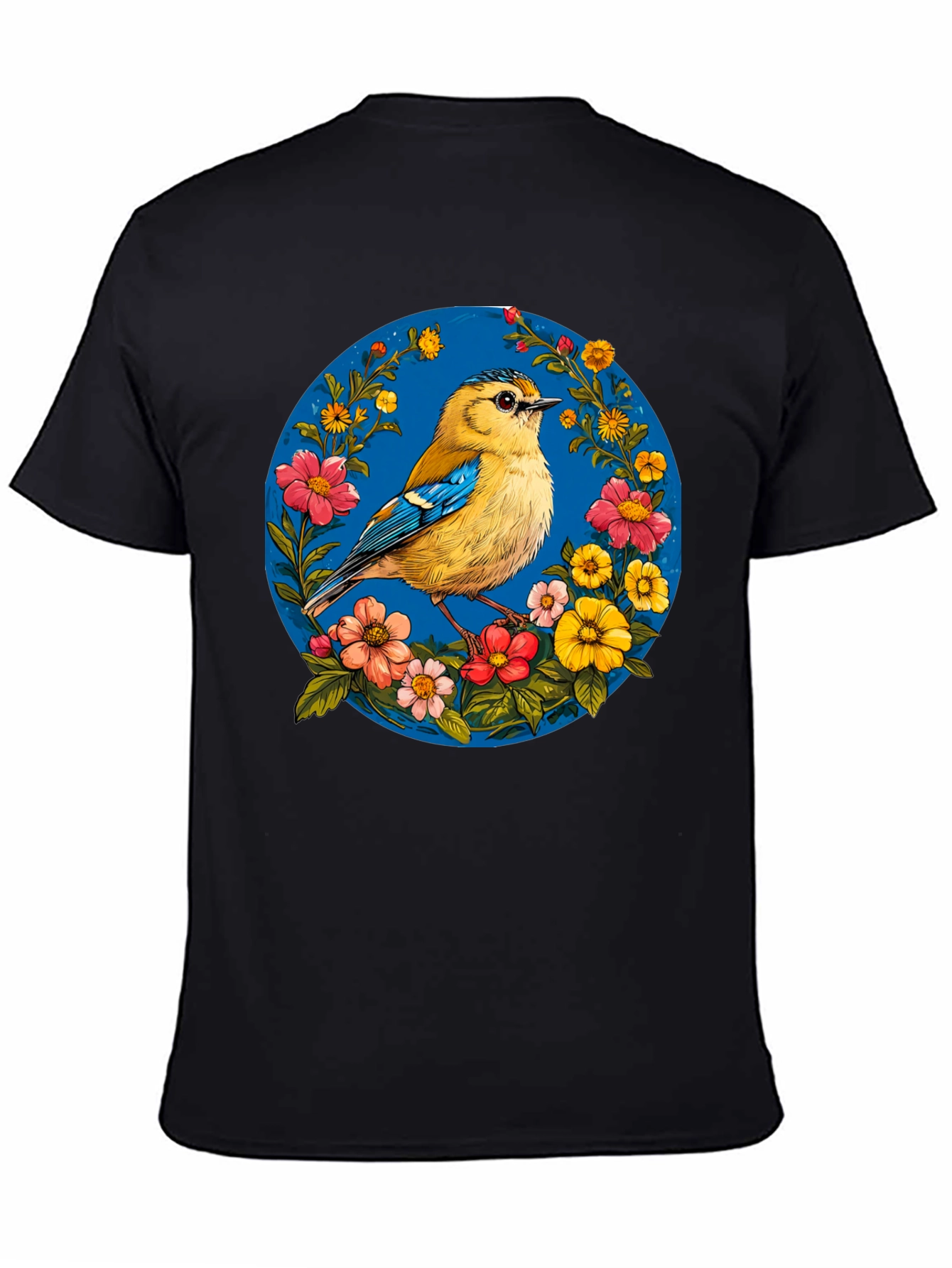 Bird & Floral Graphic Tee - Black Unisex T-Shirt