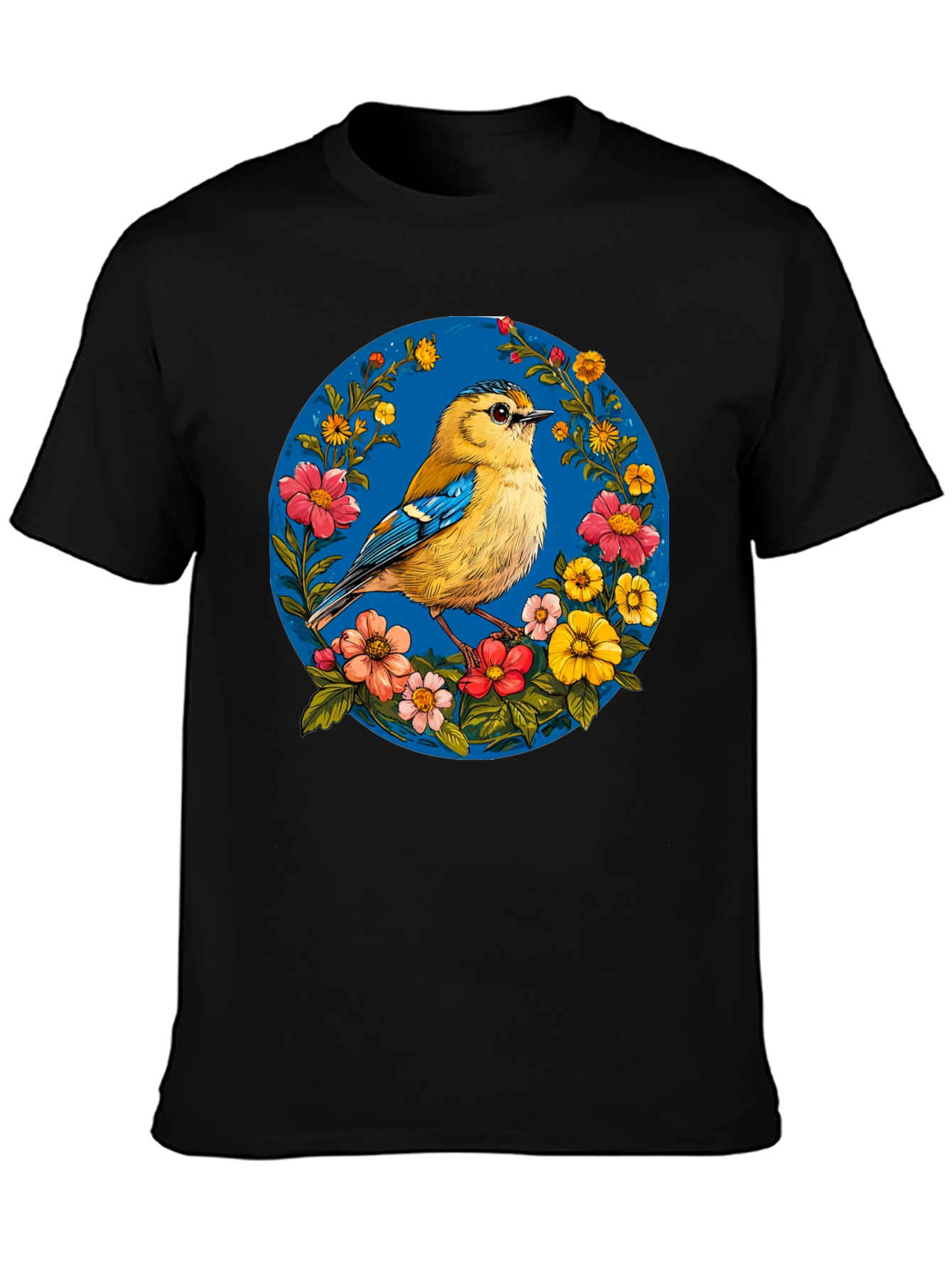 Bird & Floral Graphic Tee - Black Unisex T-Shirt