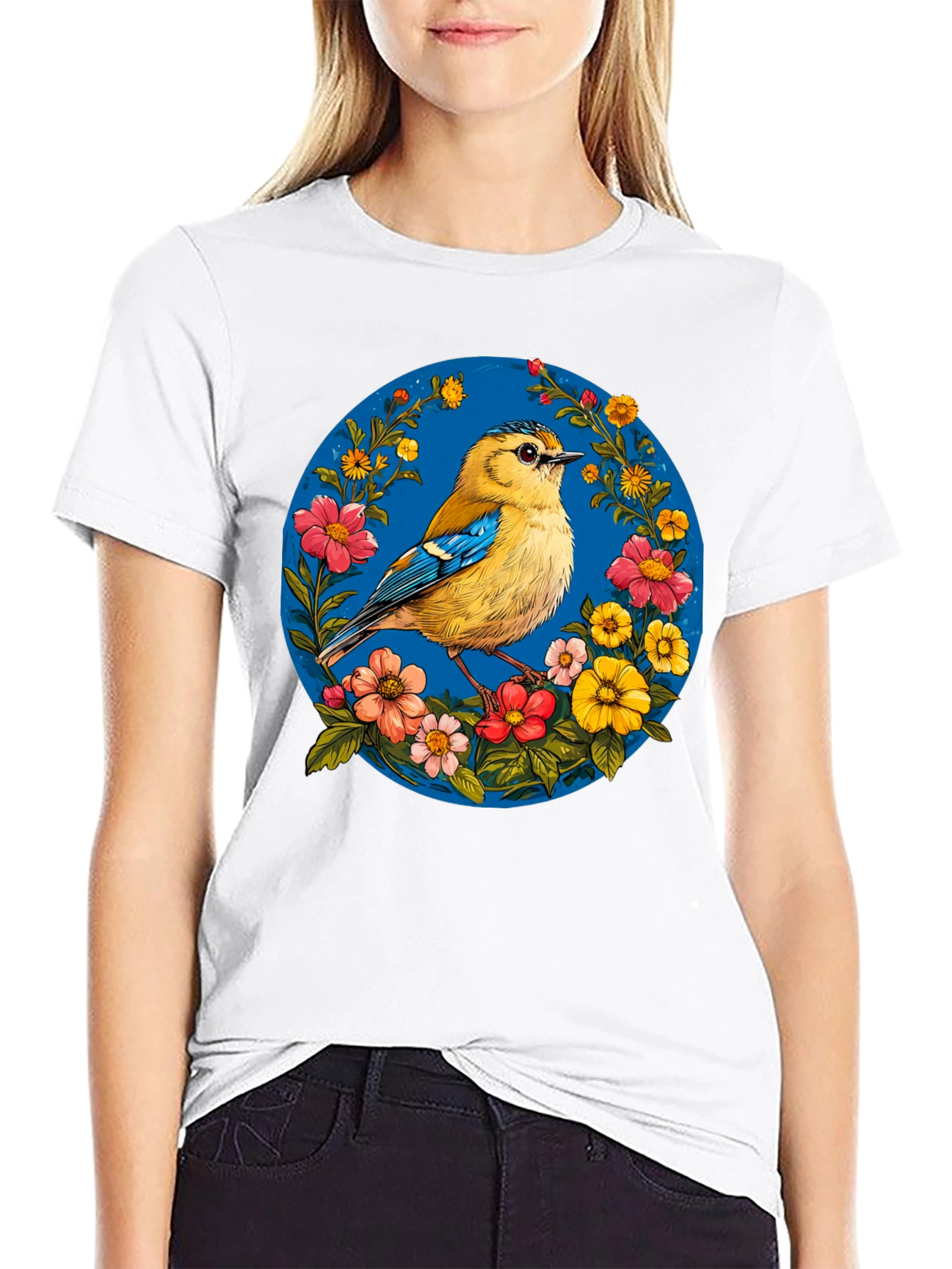 Bird & Floral Graphic Tee - Black Unisex T-Shirt