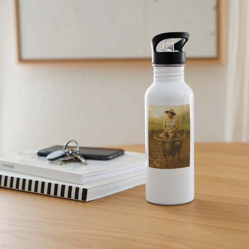 Contemplative Woman on Buffalo at Sunrise