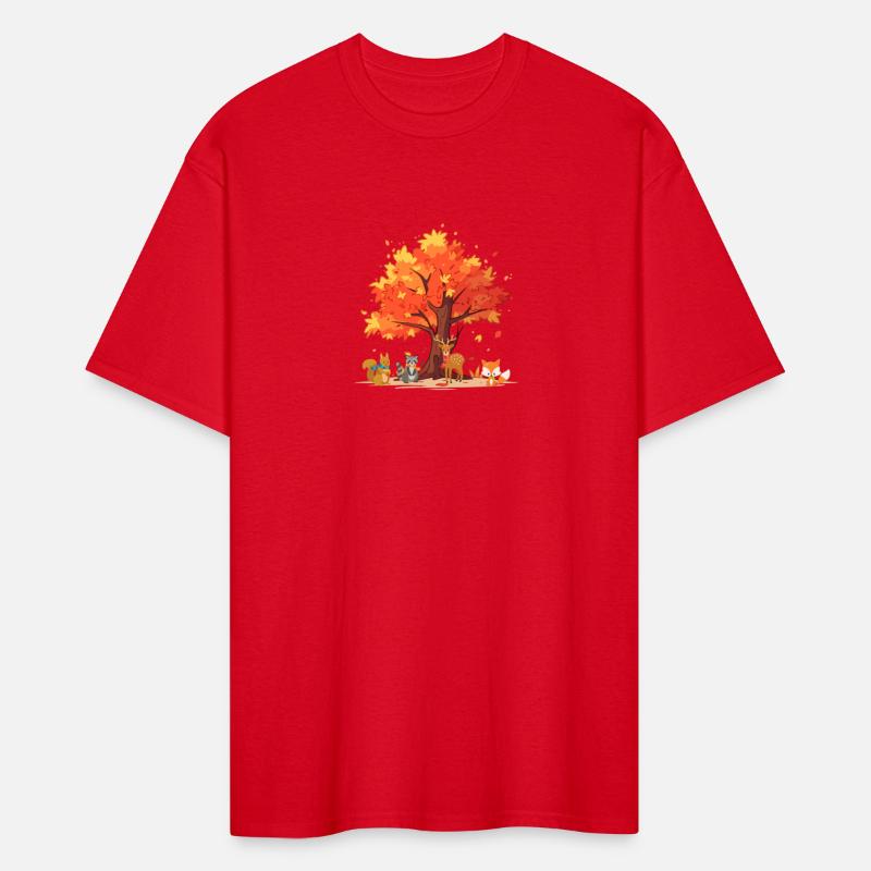 Cute animals under a fall tree