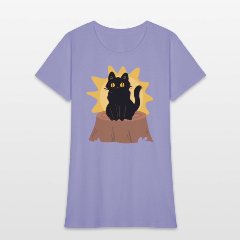 Cute Black Cat is Sitting On the Cutting Trunk