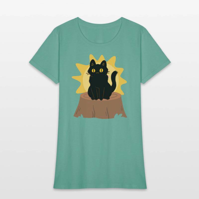 Cute Black Cat is Sitting On the Cutting Trunk