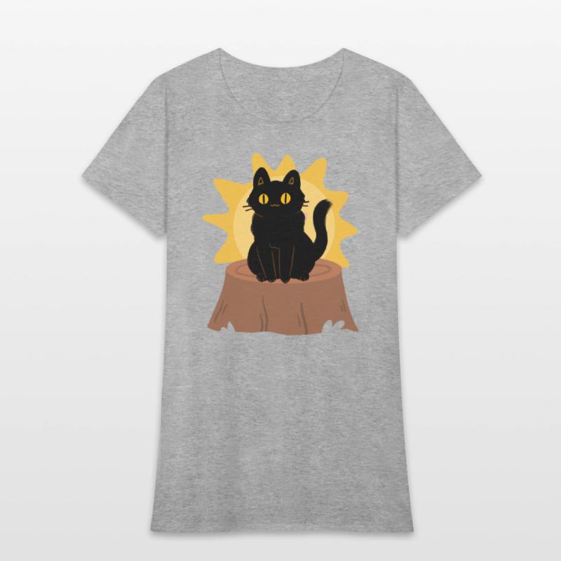 Cute Black Cat is Sitting On the Cutting Trunk