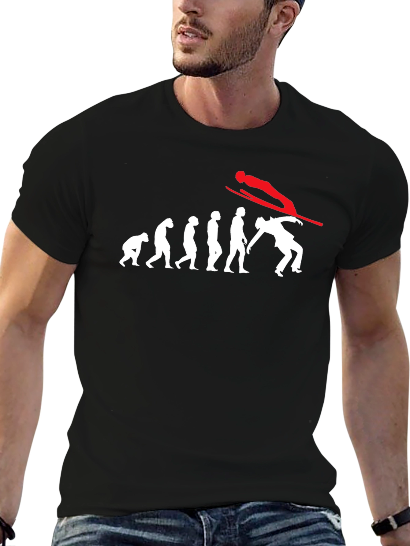 Evolution of Skiing Black T-Shirt