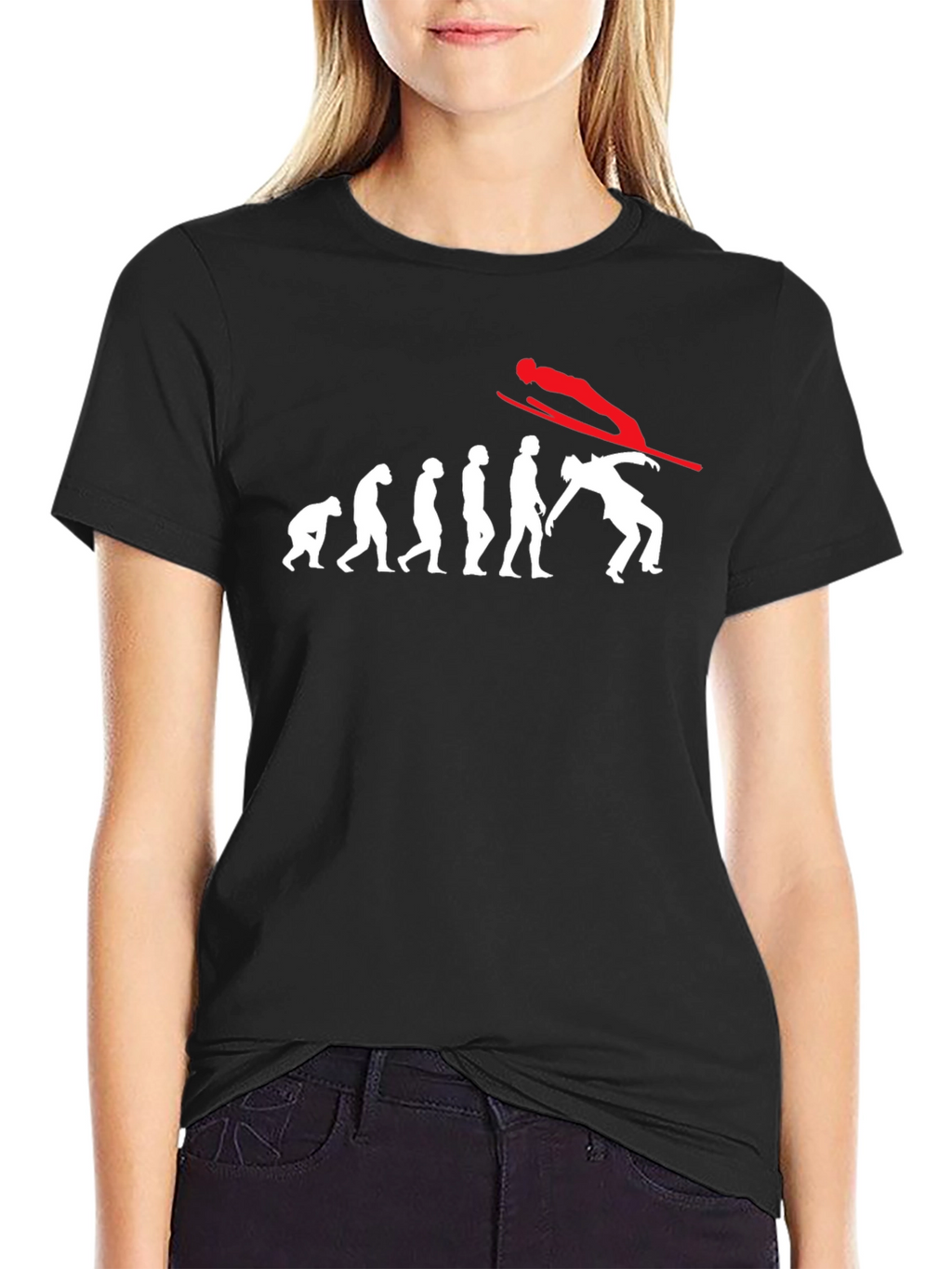 Evolution of Skiing Black T-Shirt