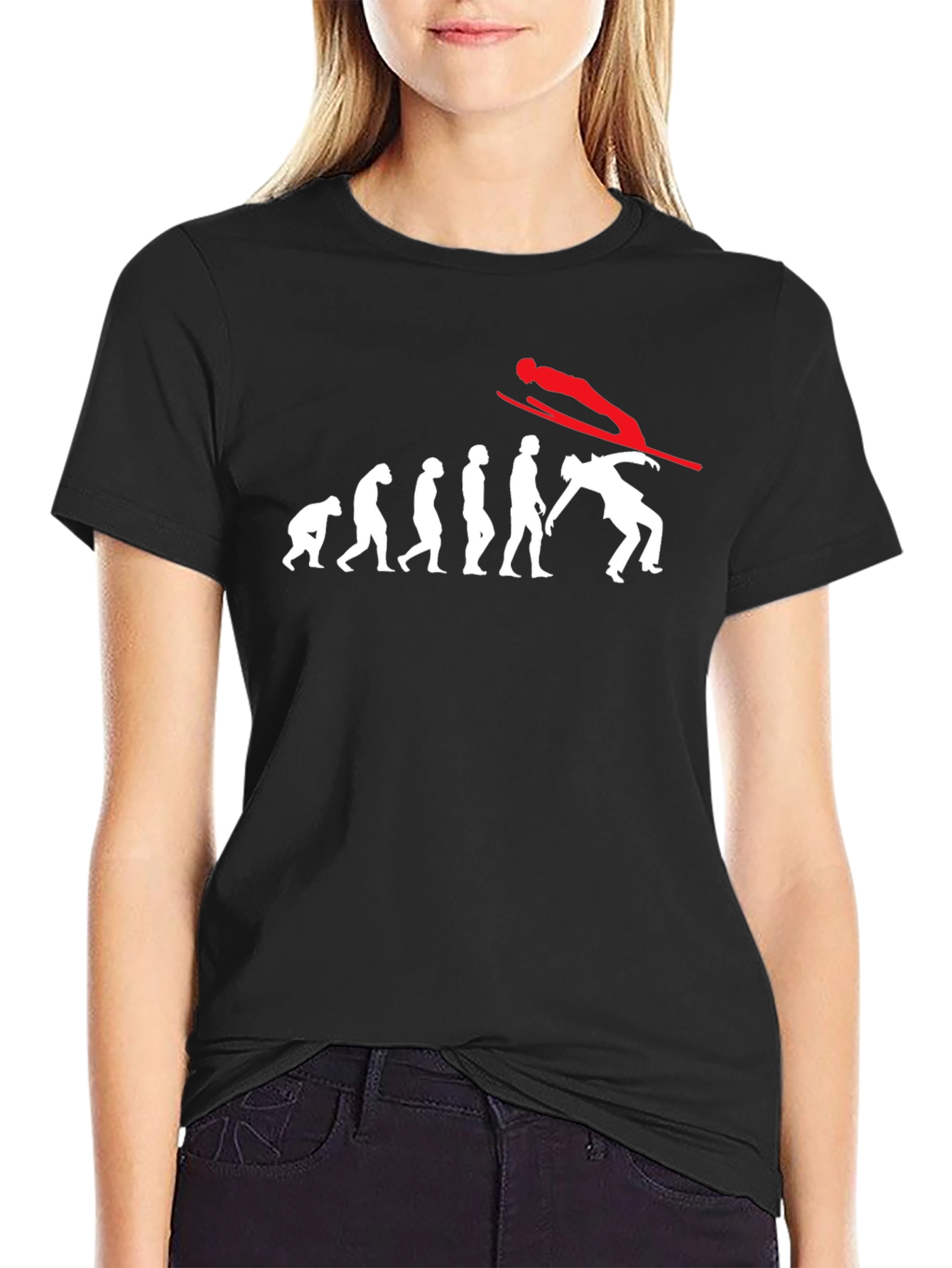 Evolution of Skiing Black T-Shirt