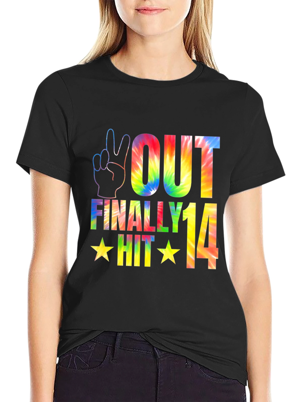 Peace Out Finally Hit 14 Tie-Dye Graphic Tee