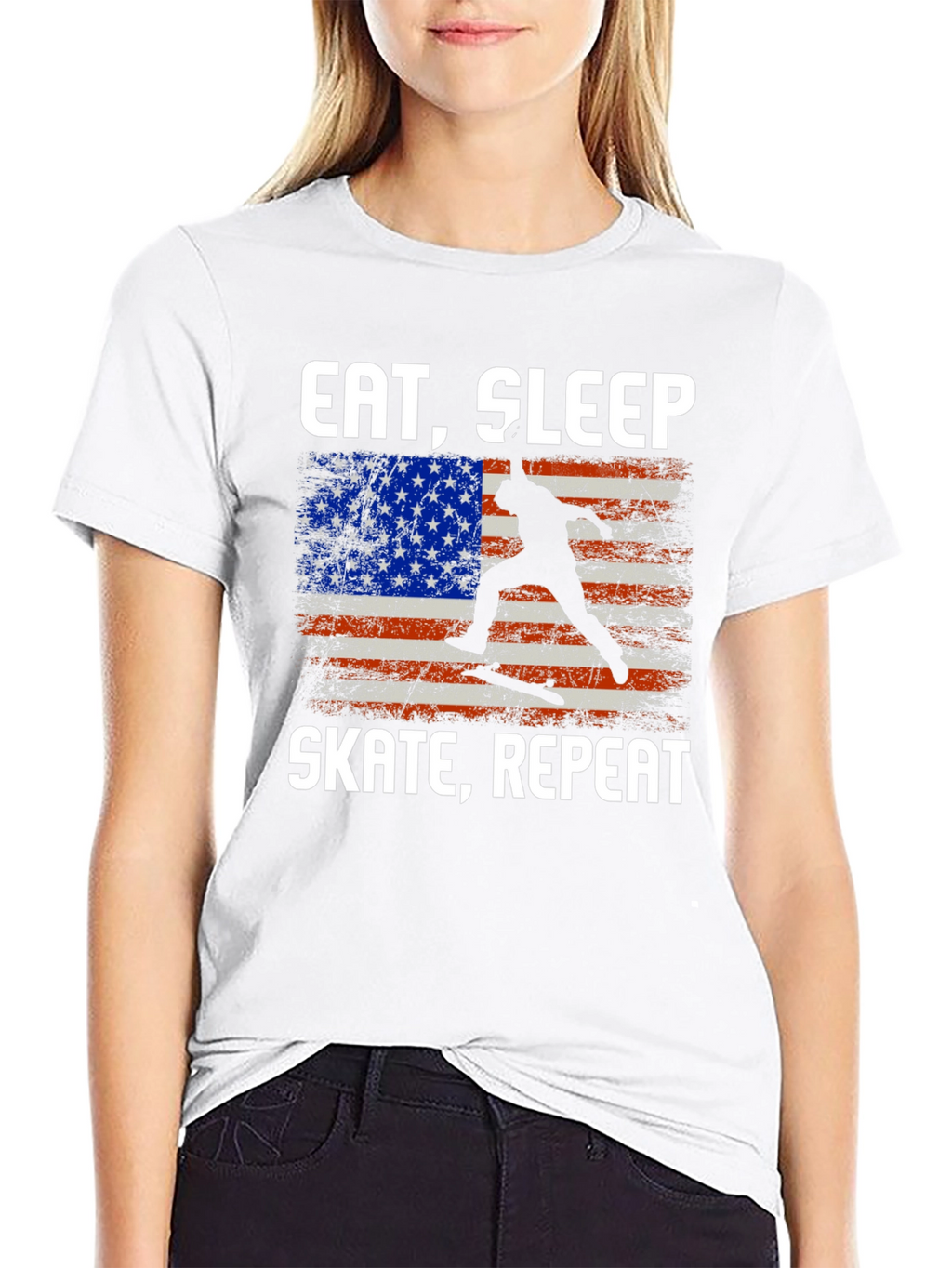 Eat Sleep Skate Repeat USA Flag T-Shirt